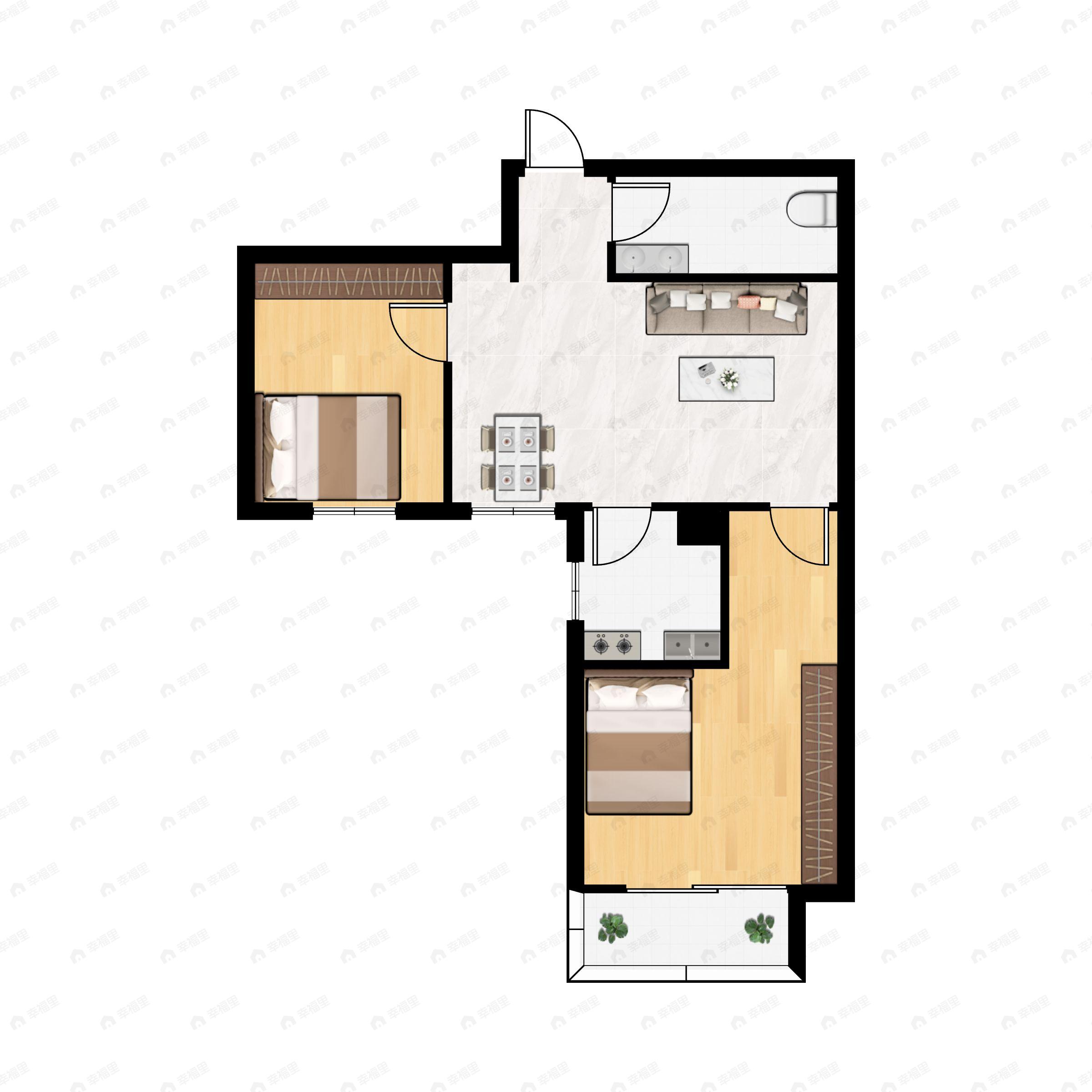 首开国风润城2室2厅1卫户型图
