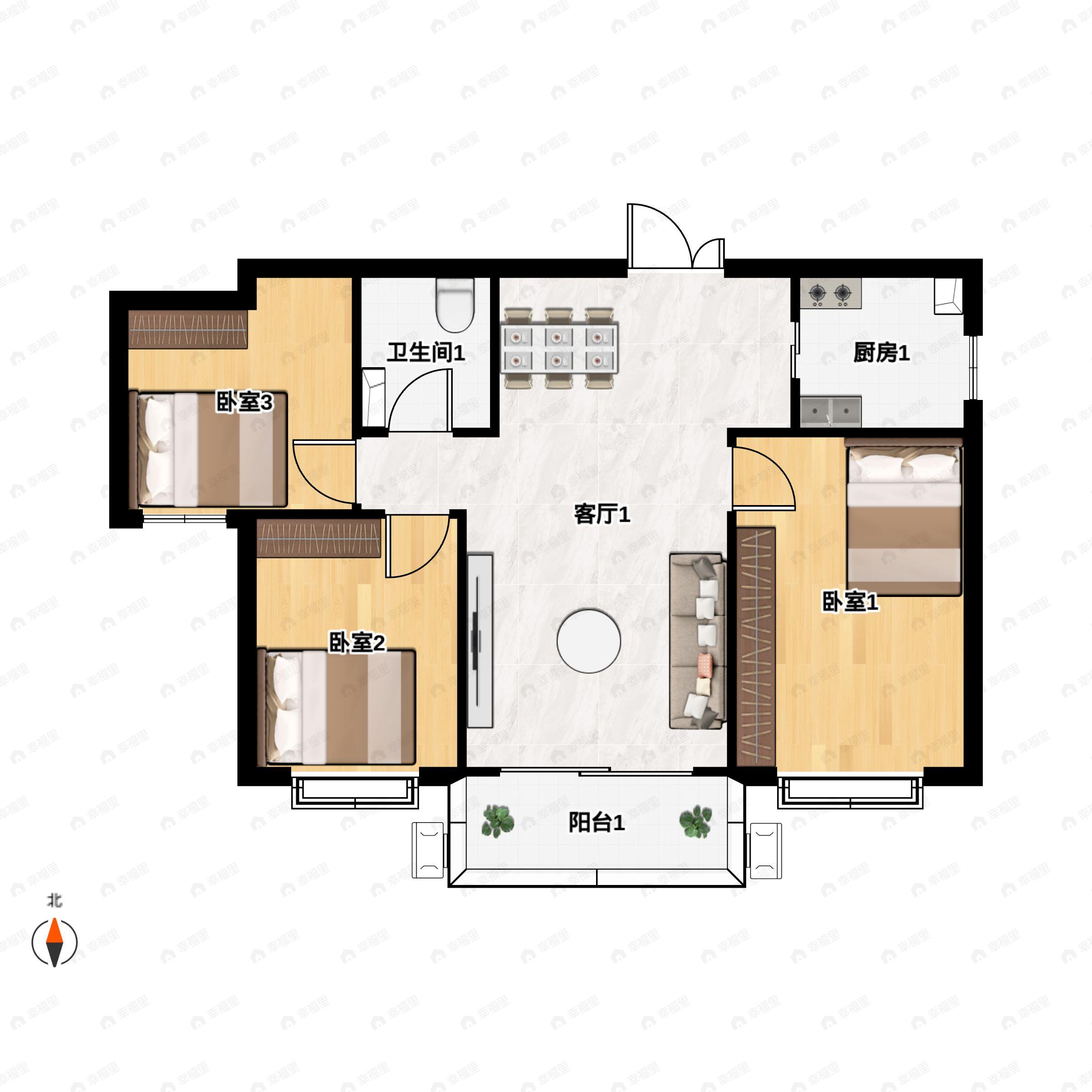 3室2厅1卫建面108平东南户型图