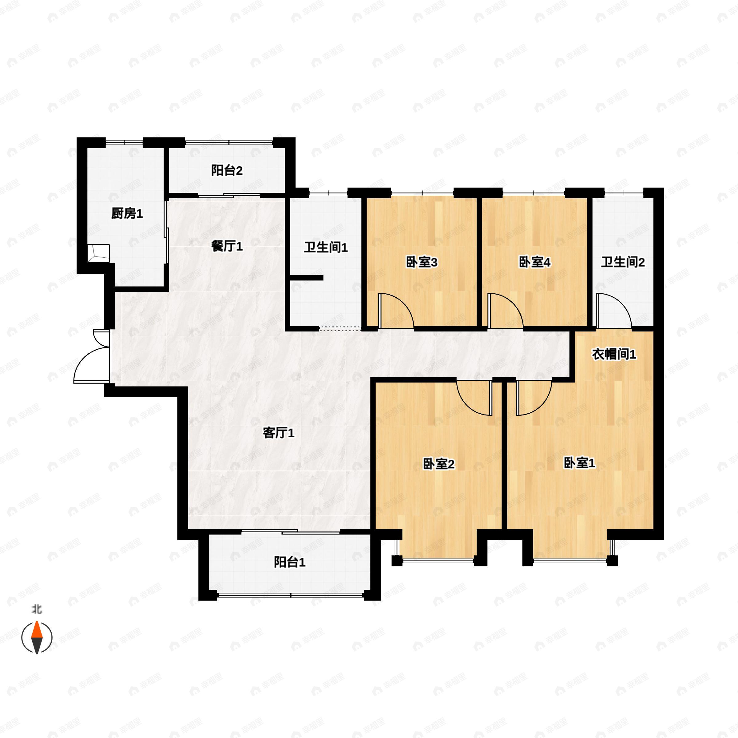 4室2厅2卫建面141平南|北户型图