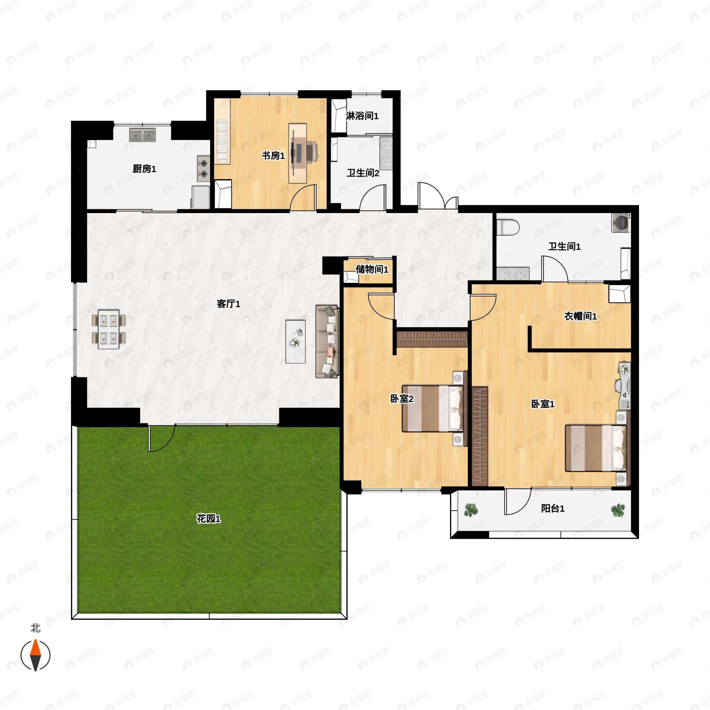 信联天地3室2厅2卫户型图