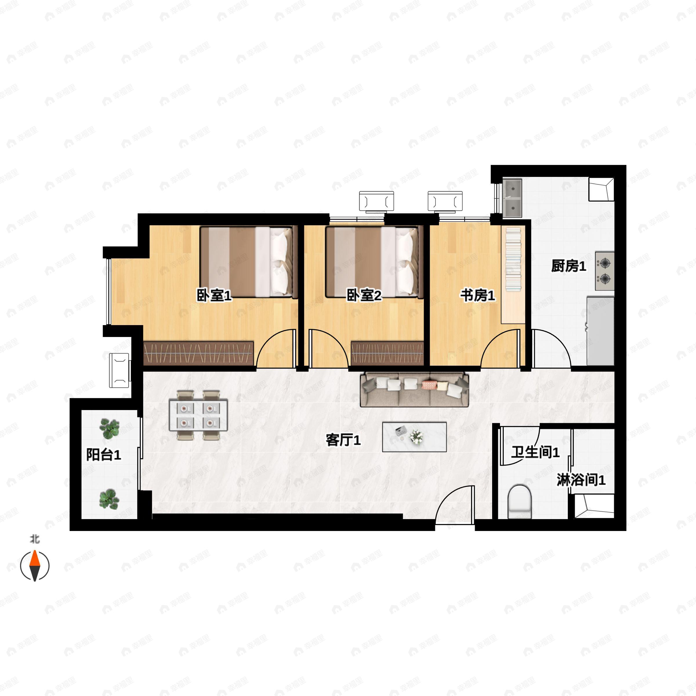 3室2厅1卫建面98平东南户型图