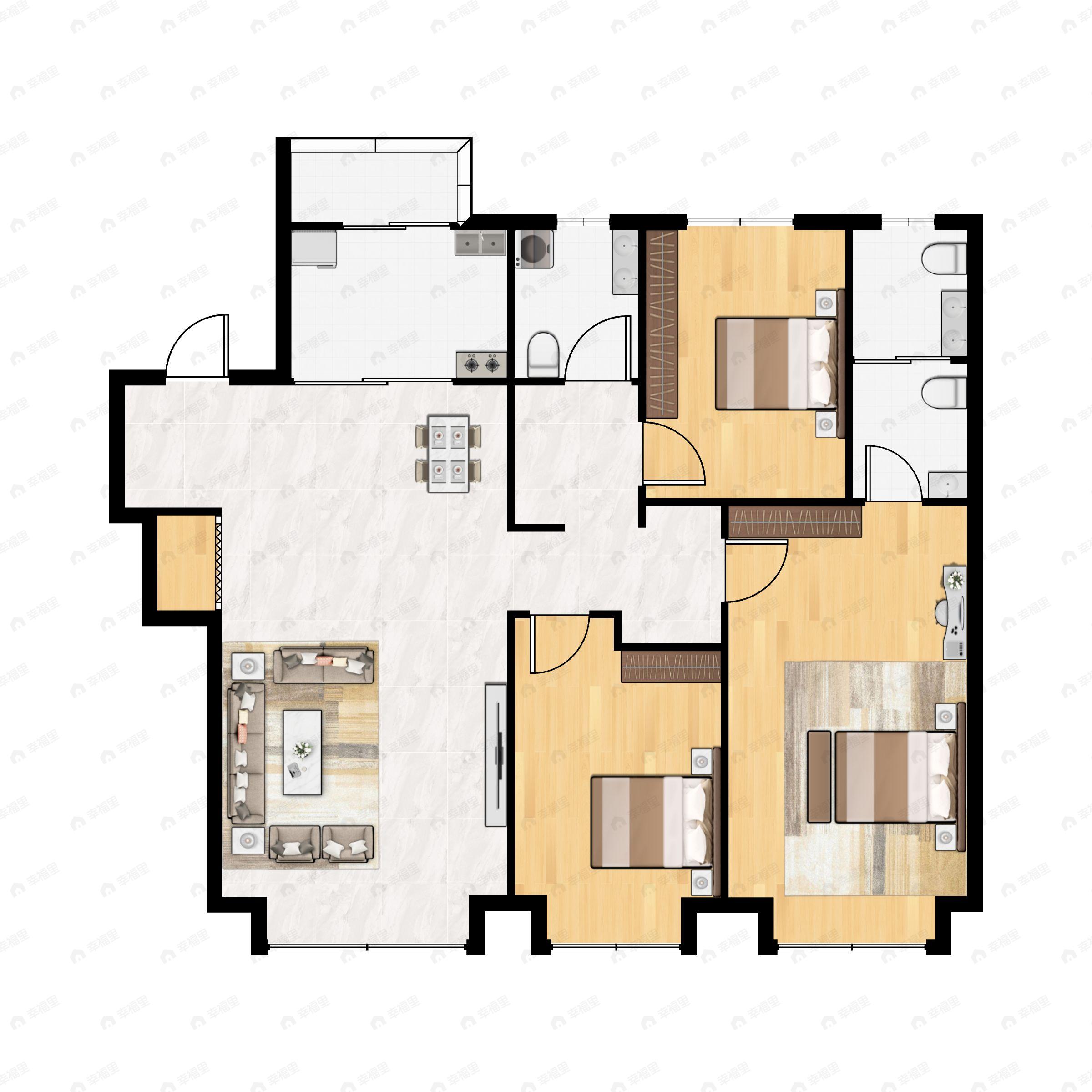 3室2厅2卫建面123平南户型图