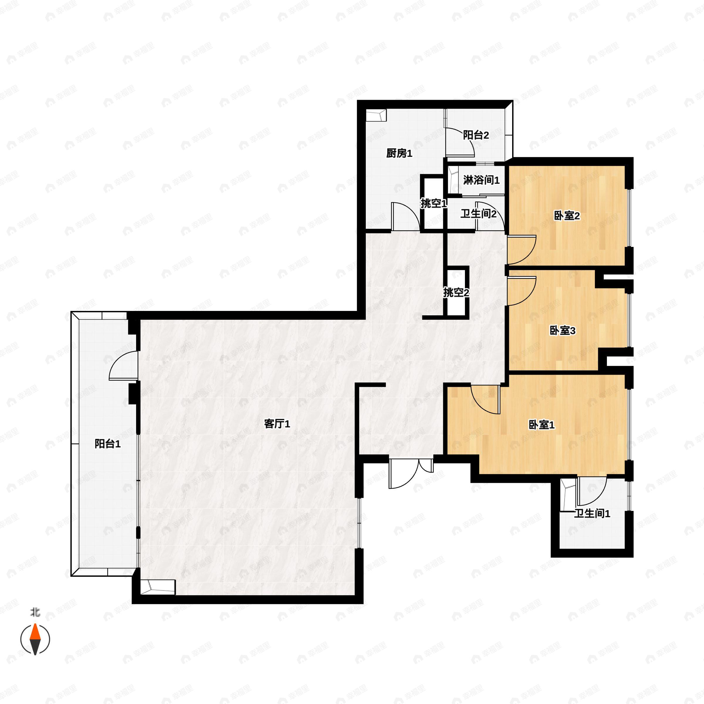 4室2厅3卫建面163平户型图