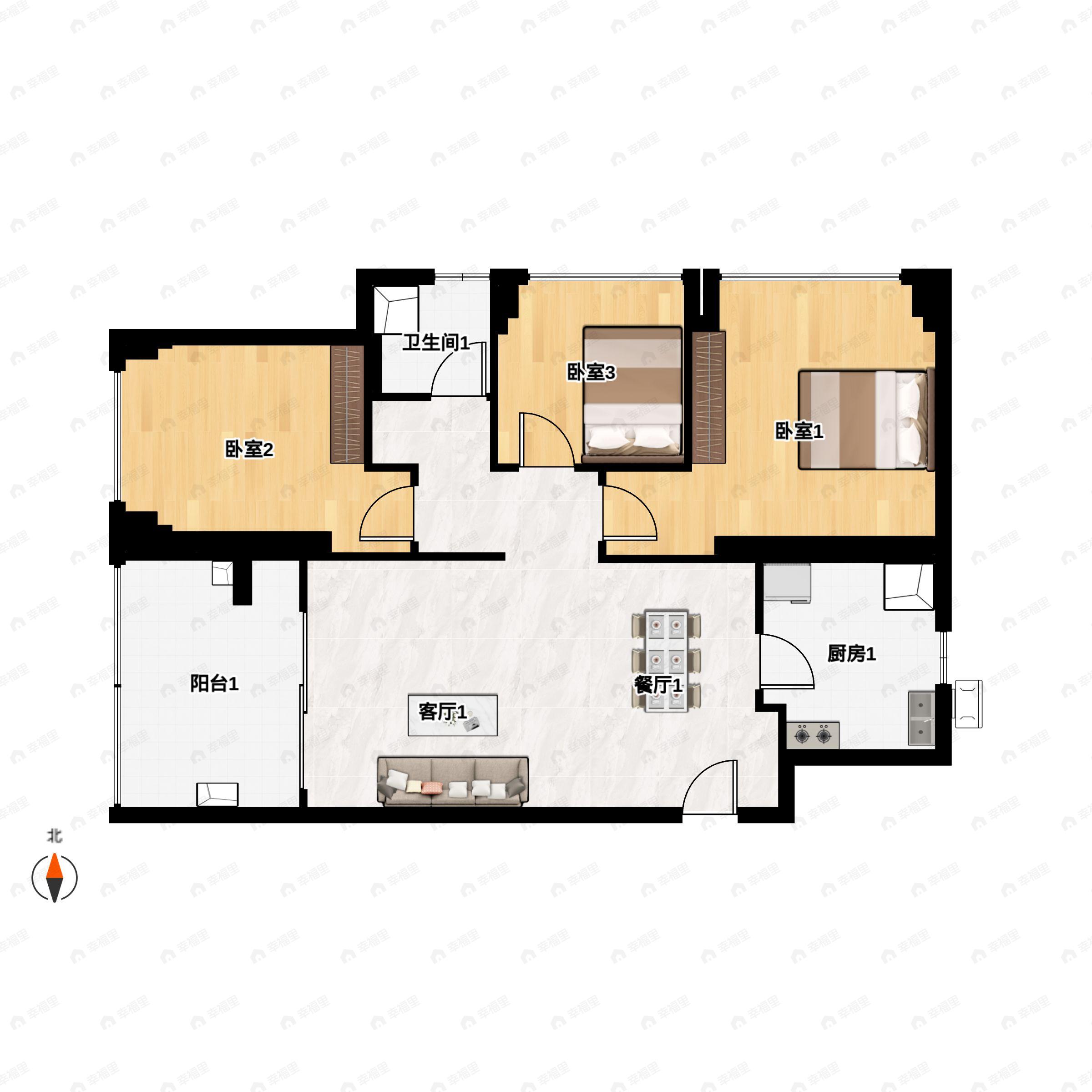 3室2厅1卫建面83平户型图