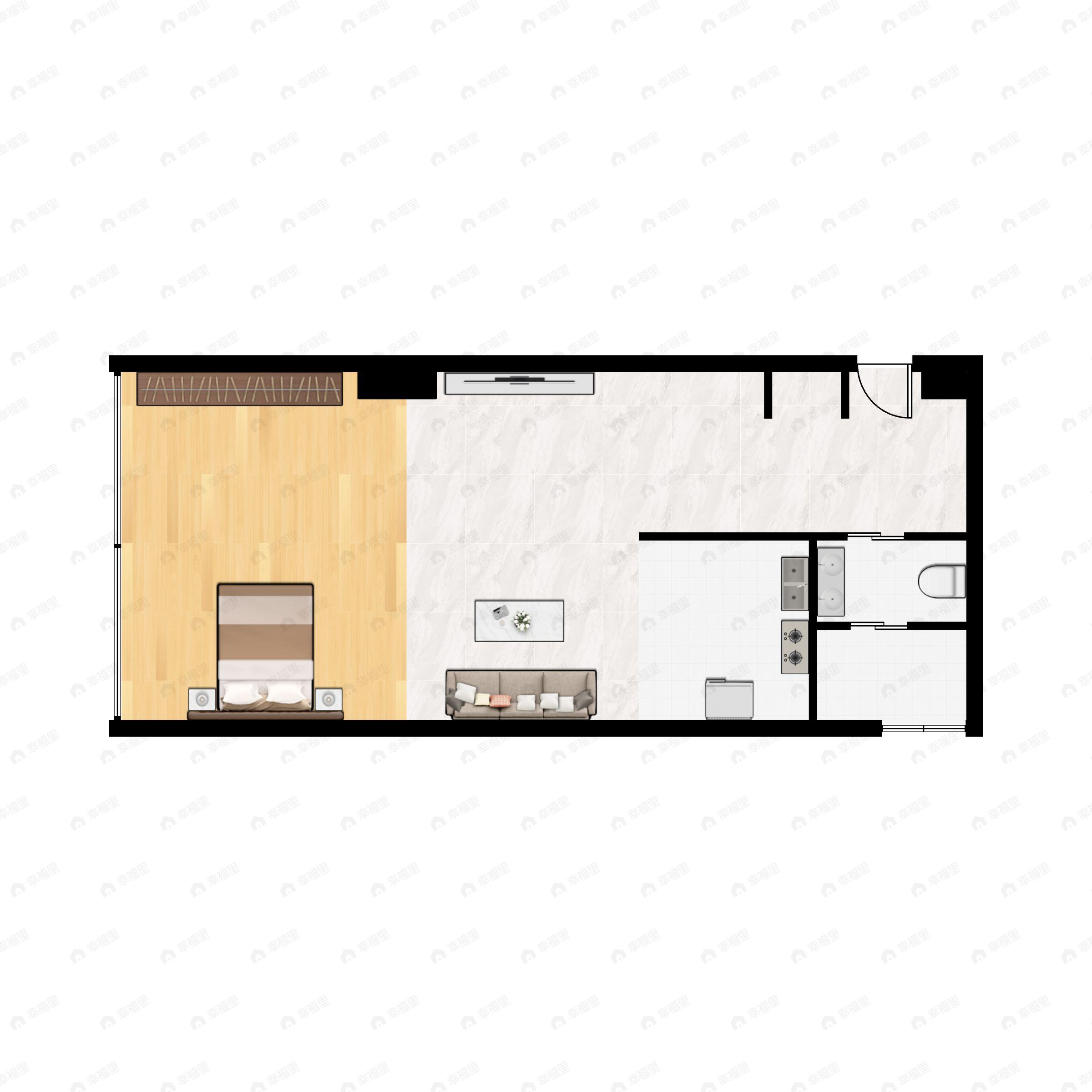 1室2厅1卫建面85m²西户型图