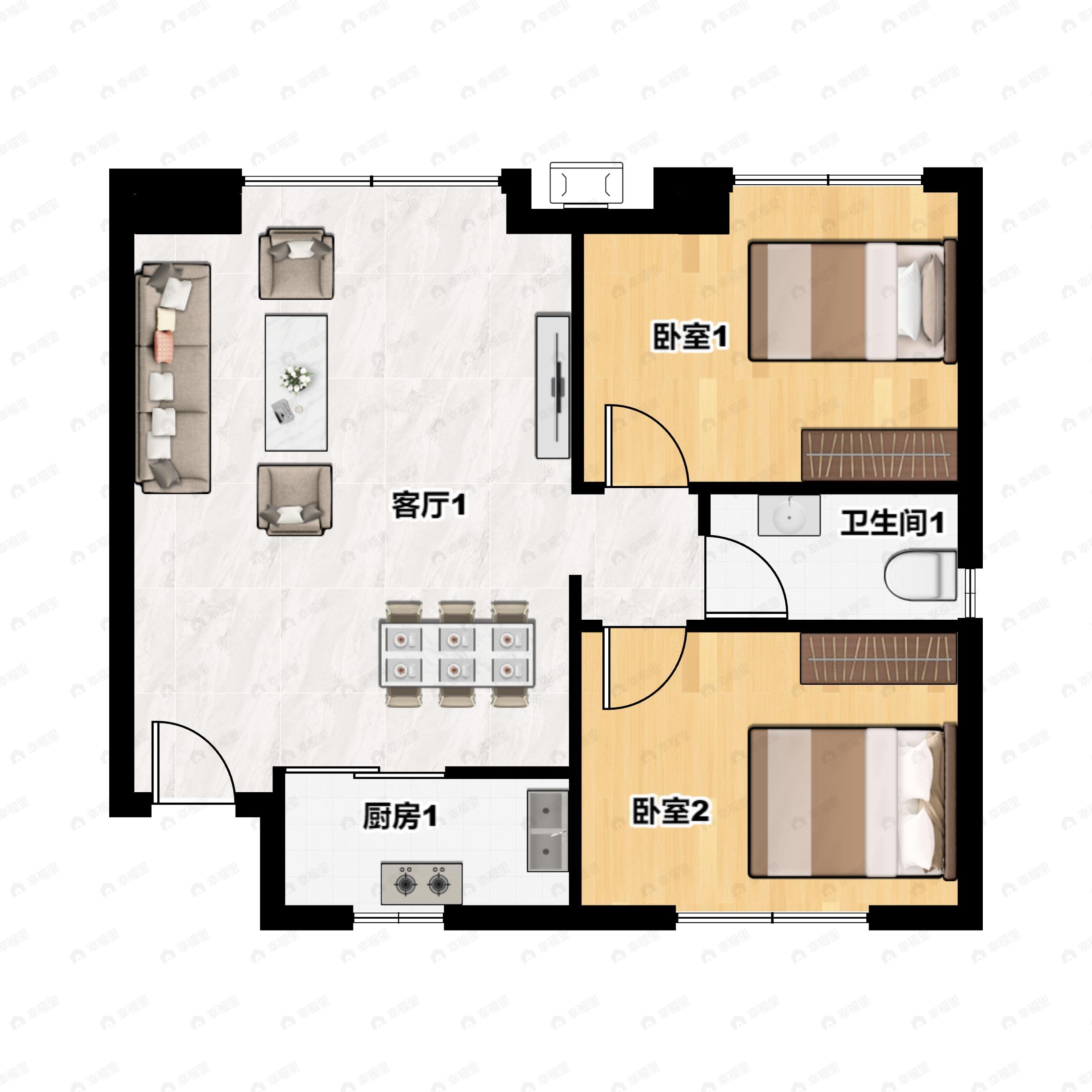 2室2厅1卫建面88平户型图