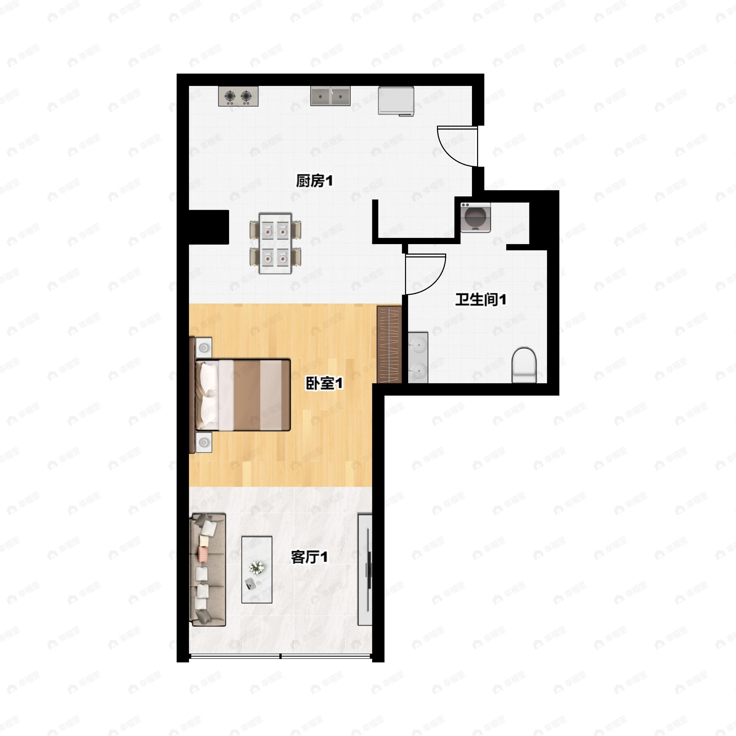 1室1厅1卫建面59平户型图