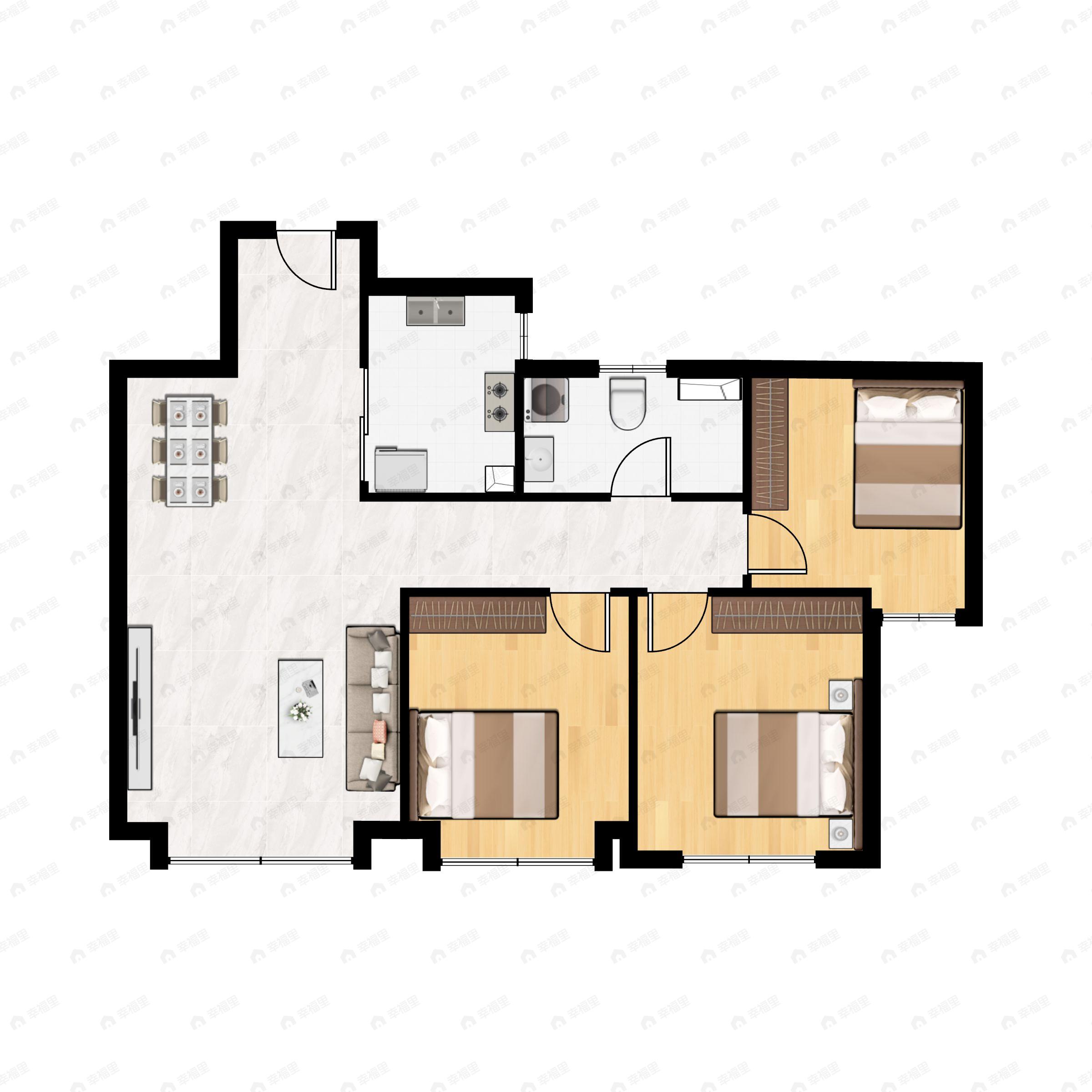 3室2厅1卫建面95m²北|南|东户型图