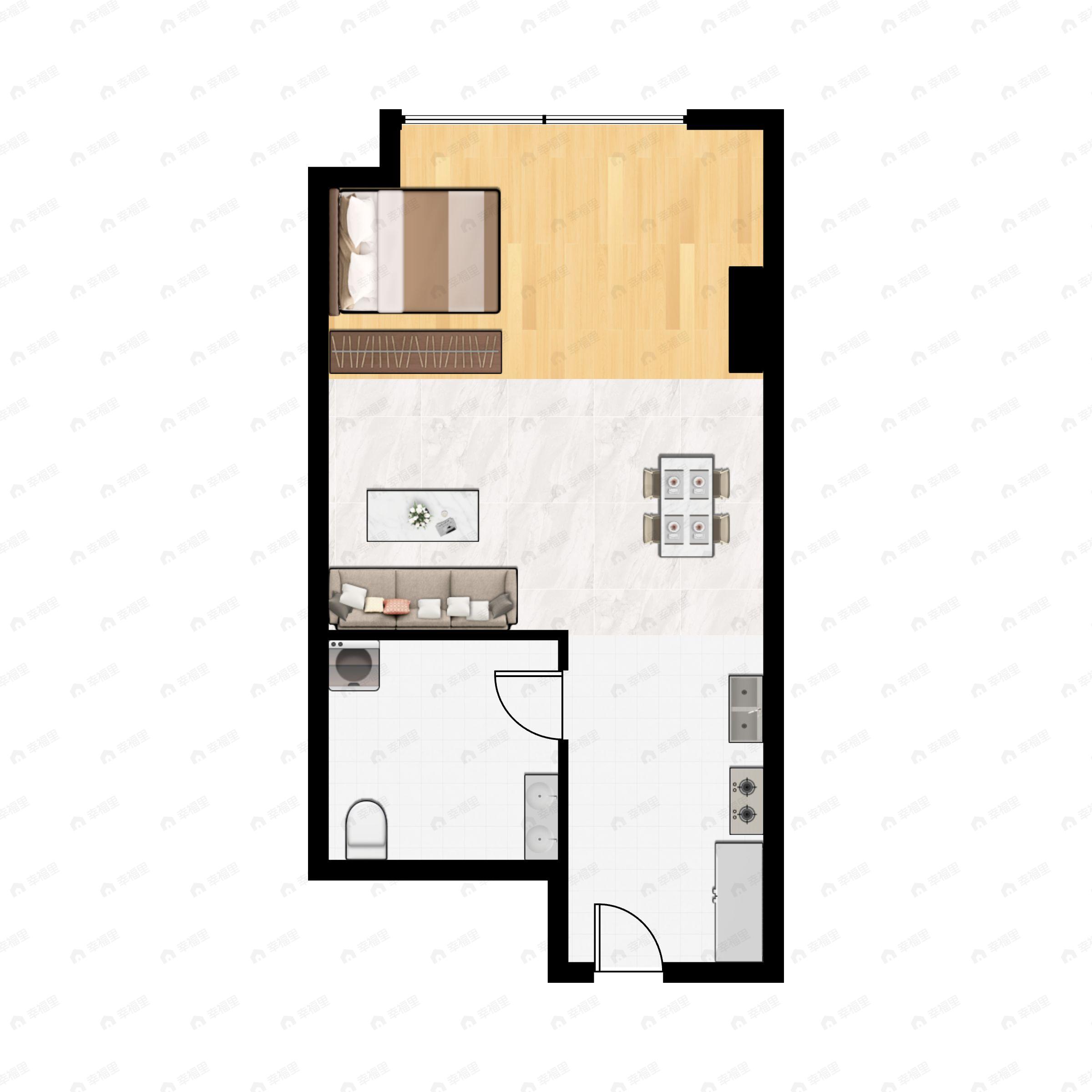 1室1卫建面46m²北|南户型图