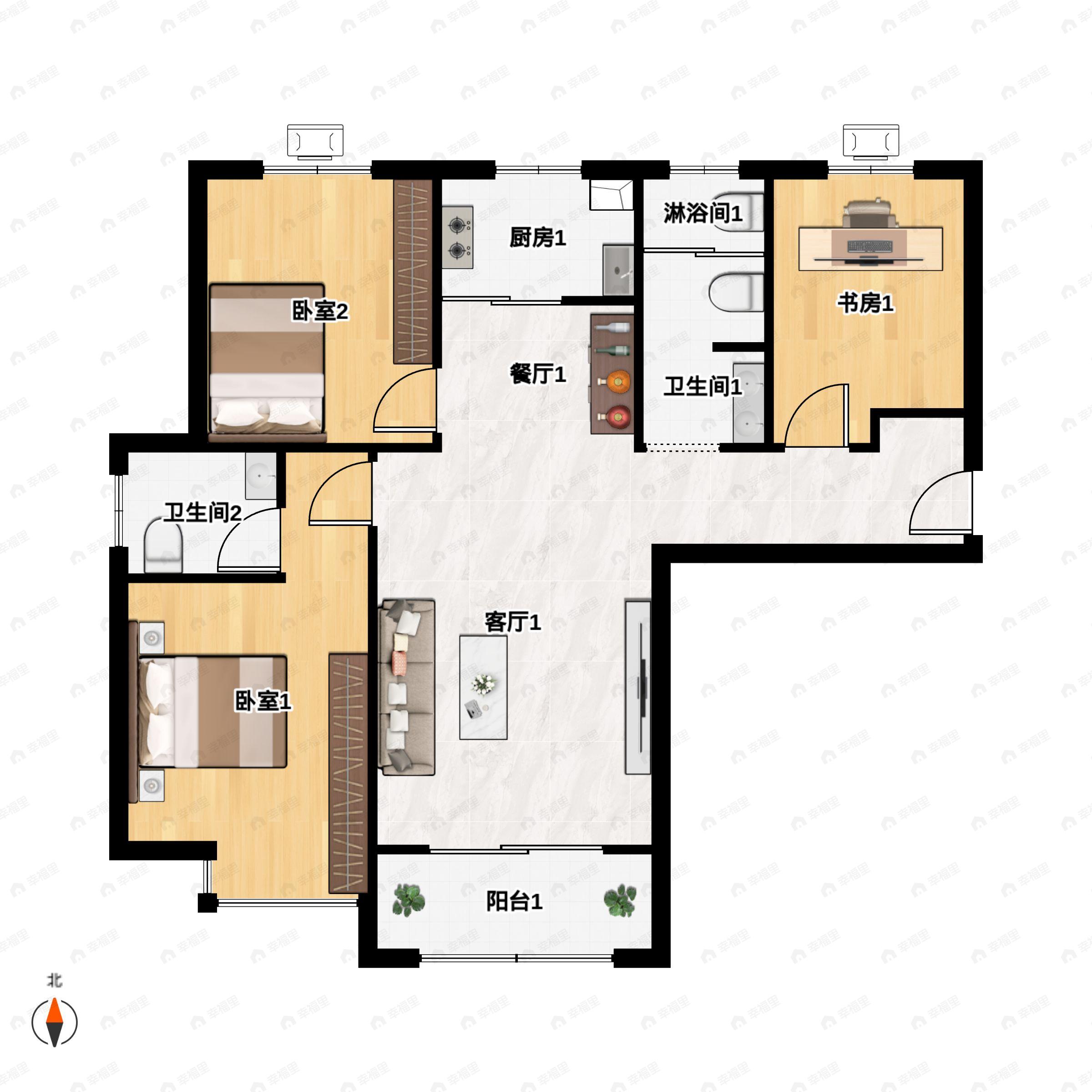 商都阜园3室2厅2卫户型图