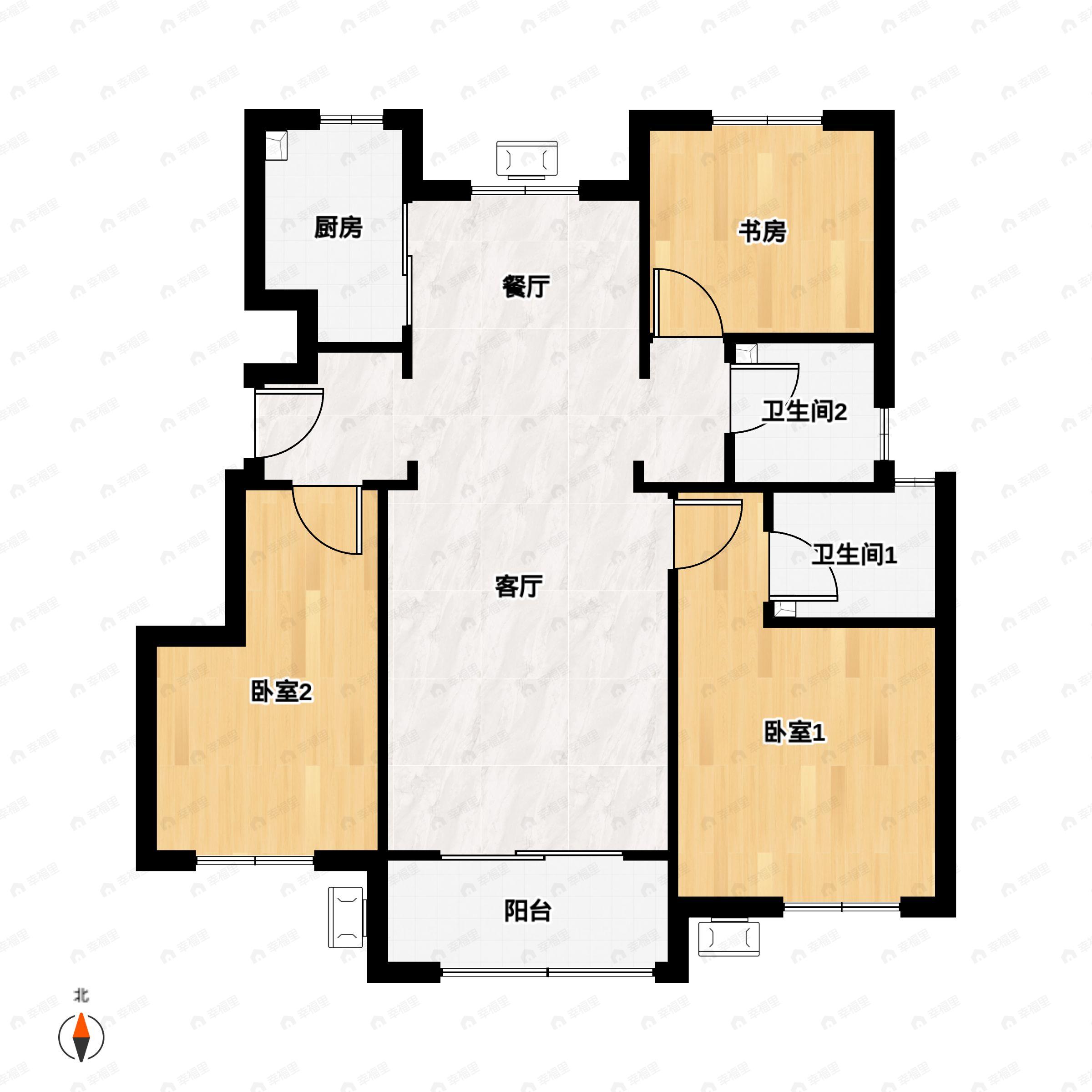 3室2厅2卫建面110平户型图