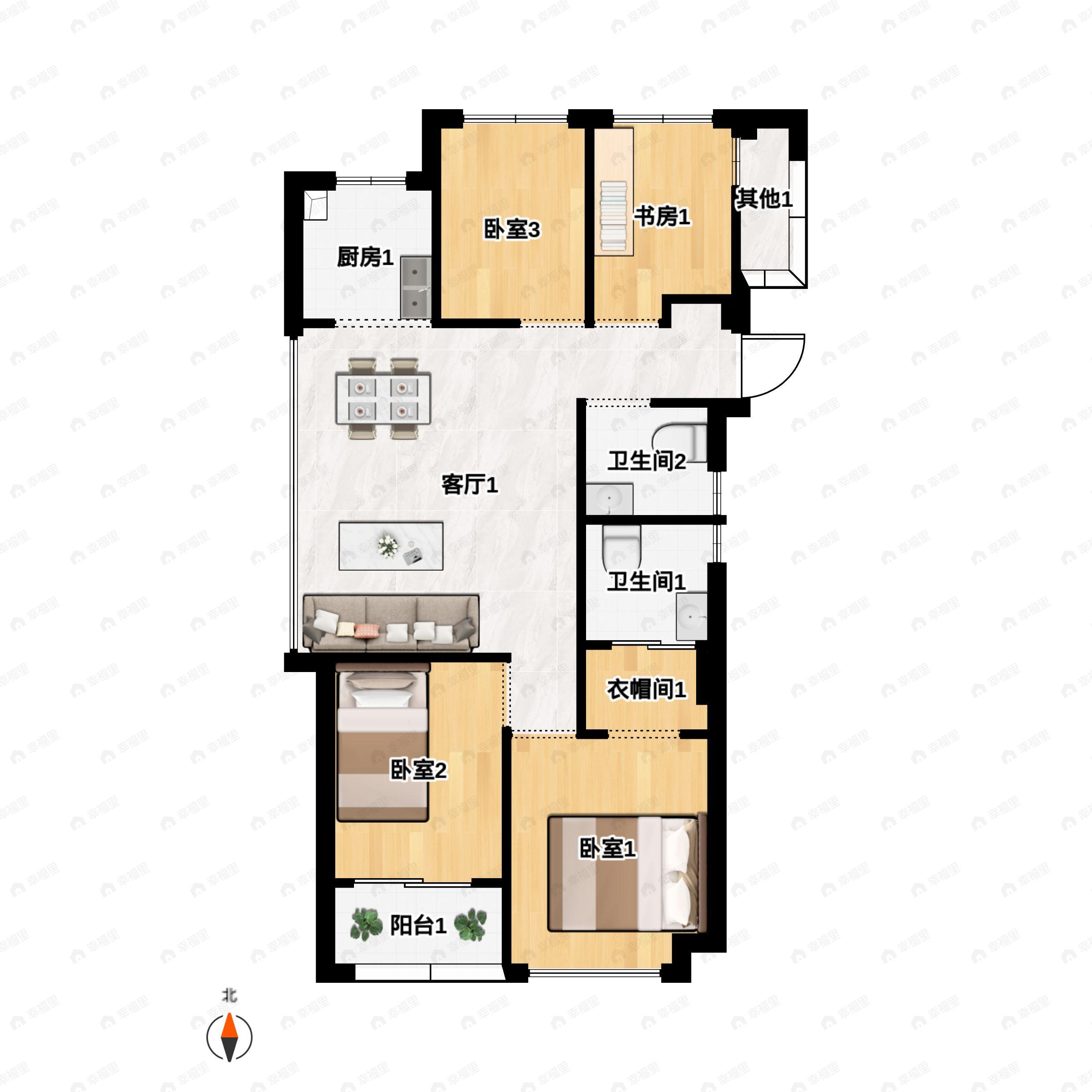 滨江建杭观晖美寓4室2厅2卫户型图