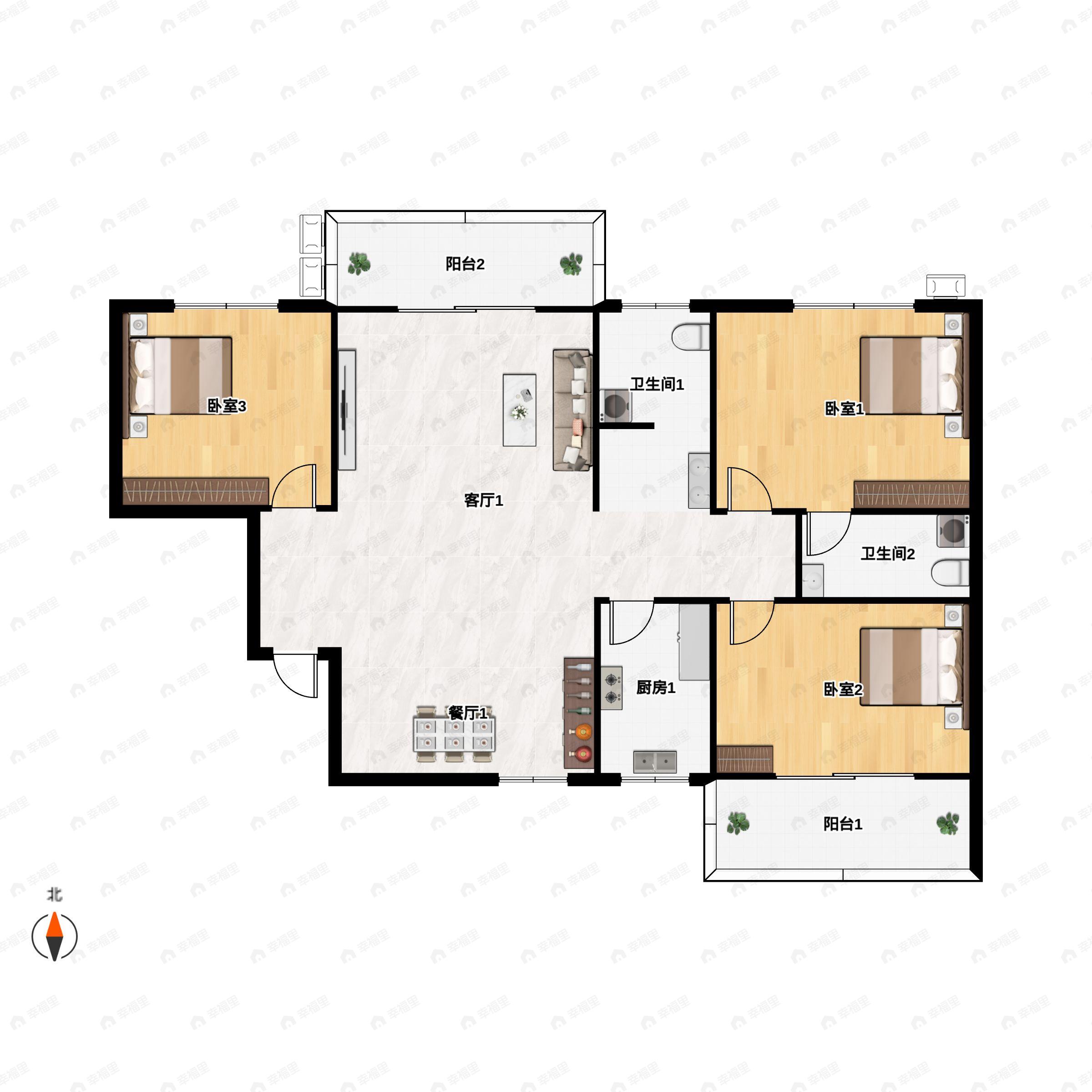亿安天下城3室2厅2卫户型图