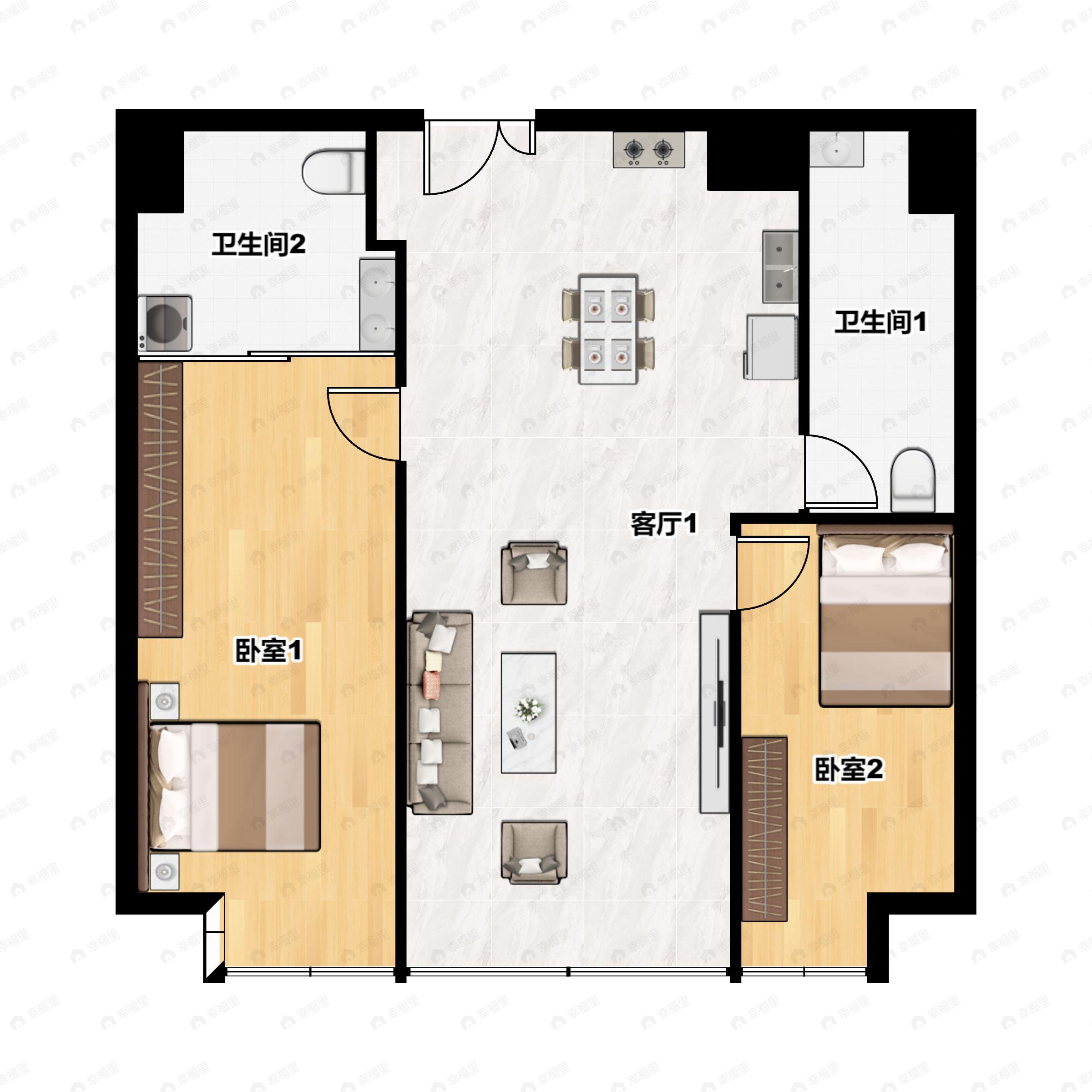 华润置地瑞玺2室2厅2卫户型图