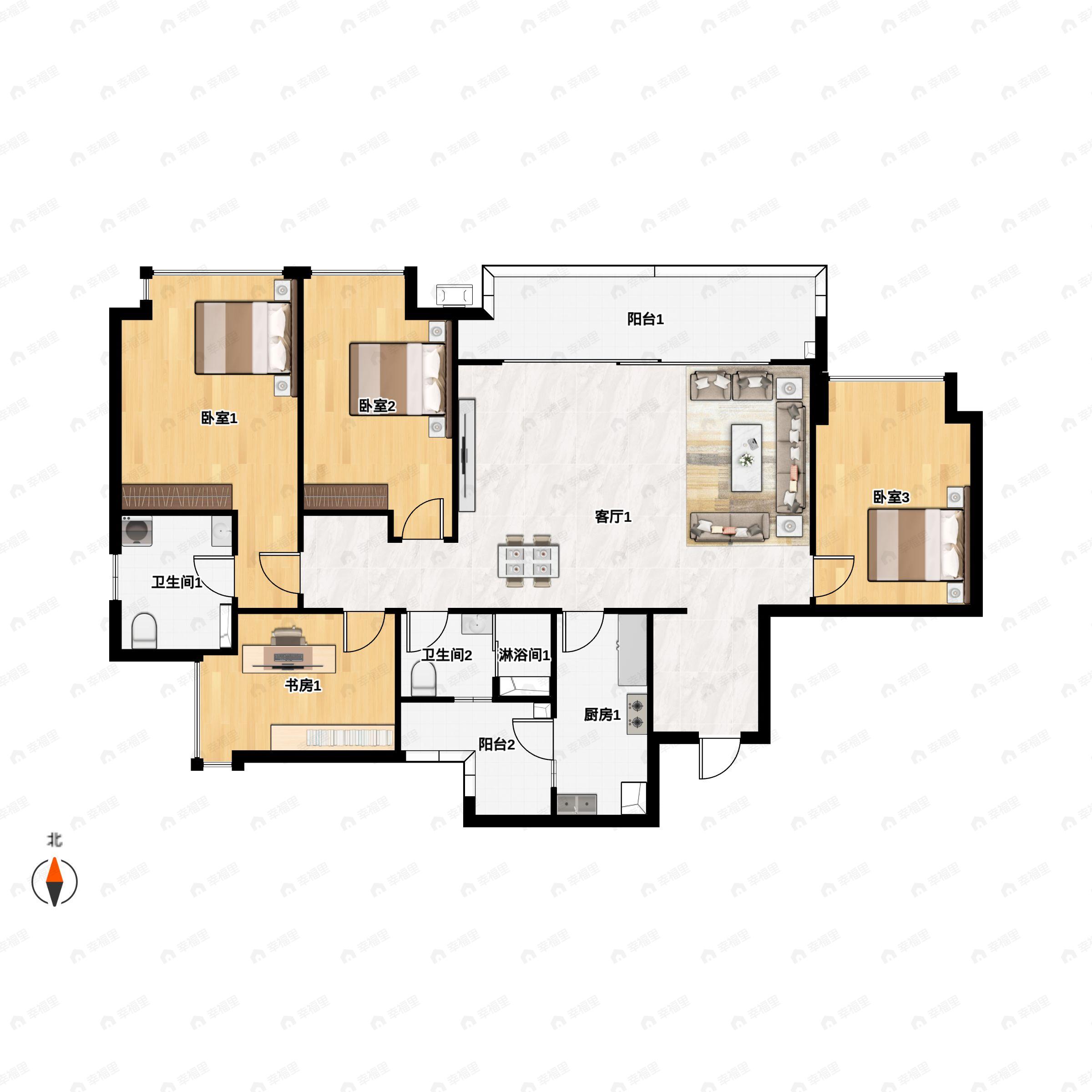 4室2厅2卫建面143平北户型图
