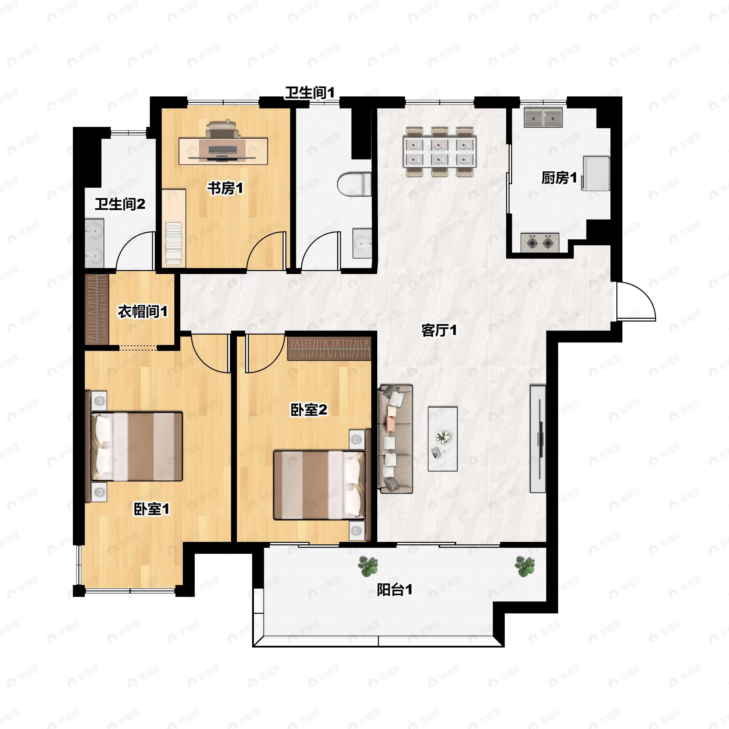 绿地花语城3室2厅2卫户型图