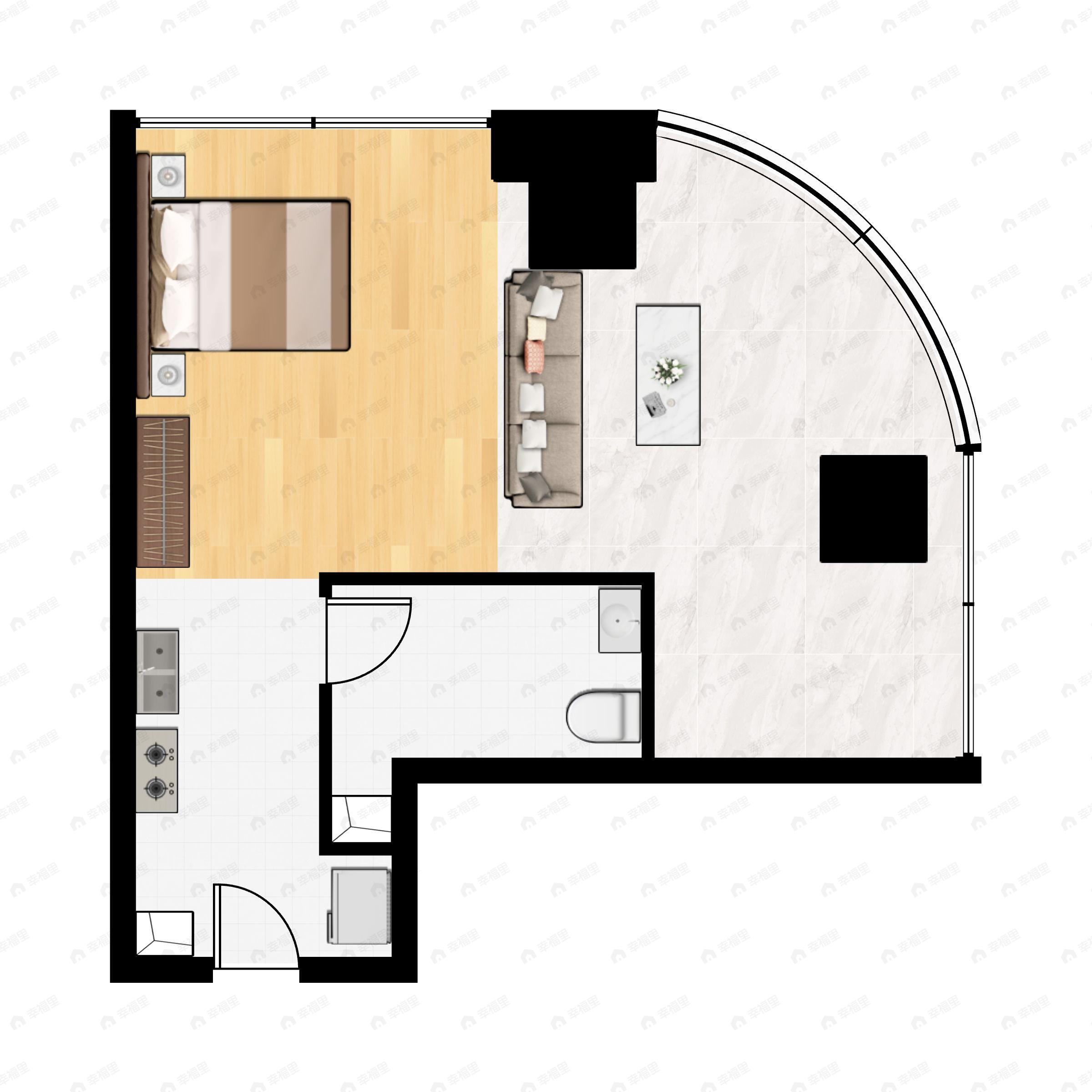 1室1厅1卫建面62m²南户型图
