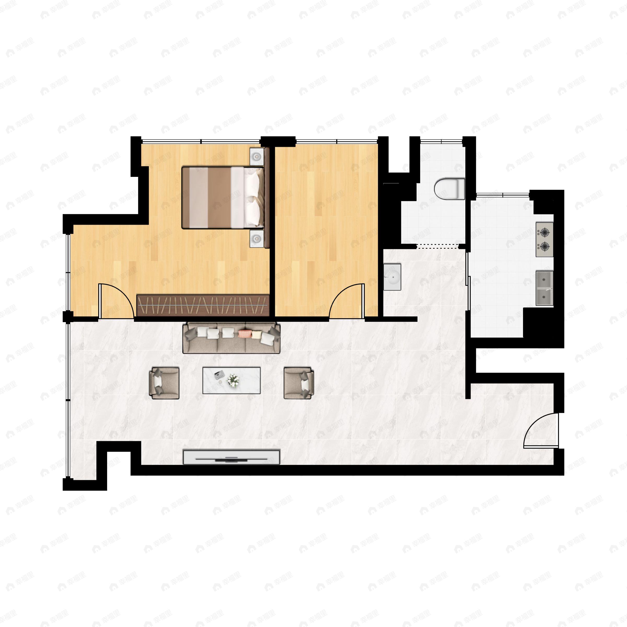2室1厅1卫建面105平户型图