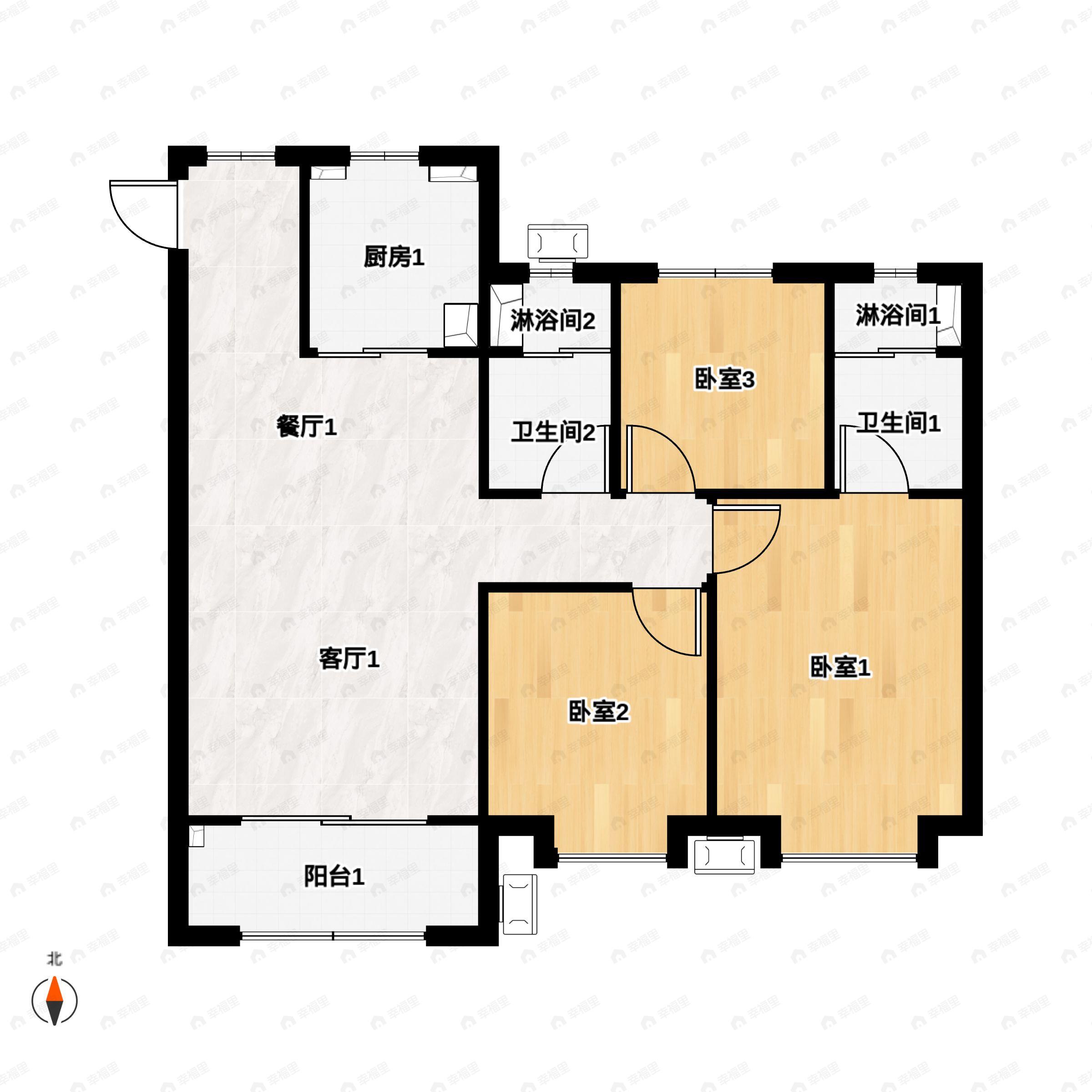 3室2厅2卫建面106平户型图