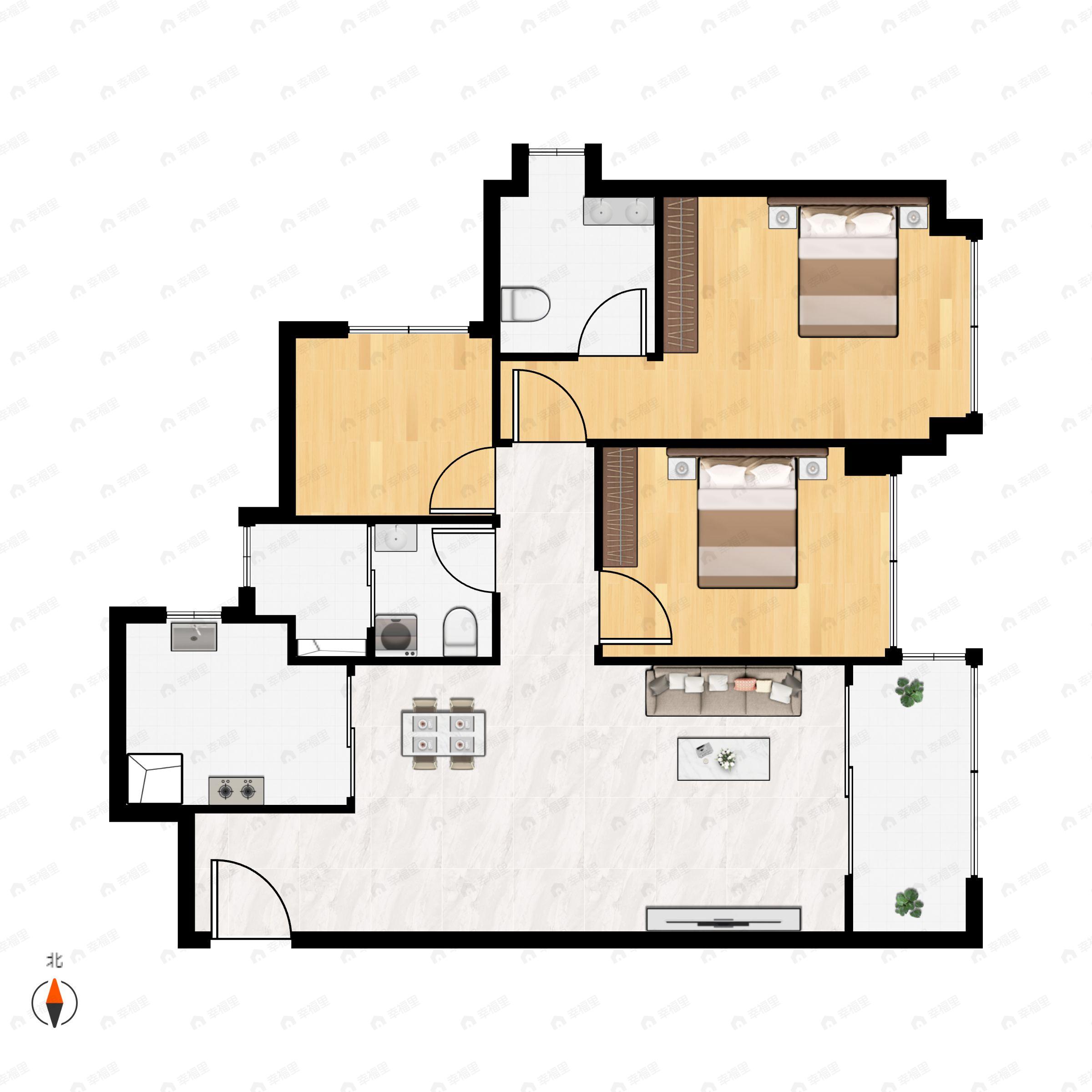3室2厅2卫建面85平户型图