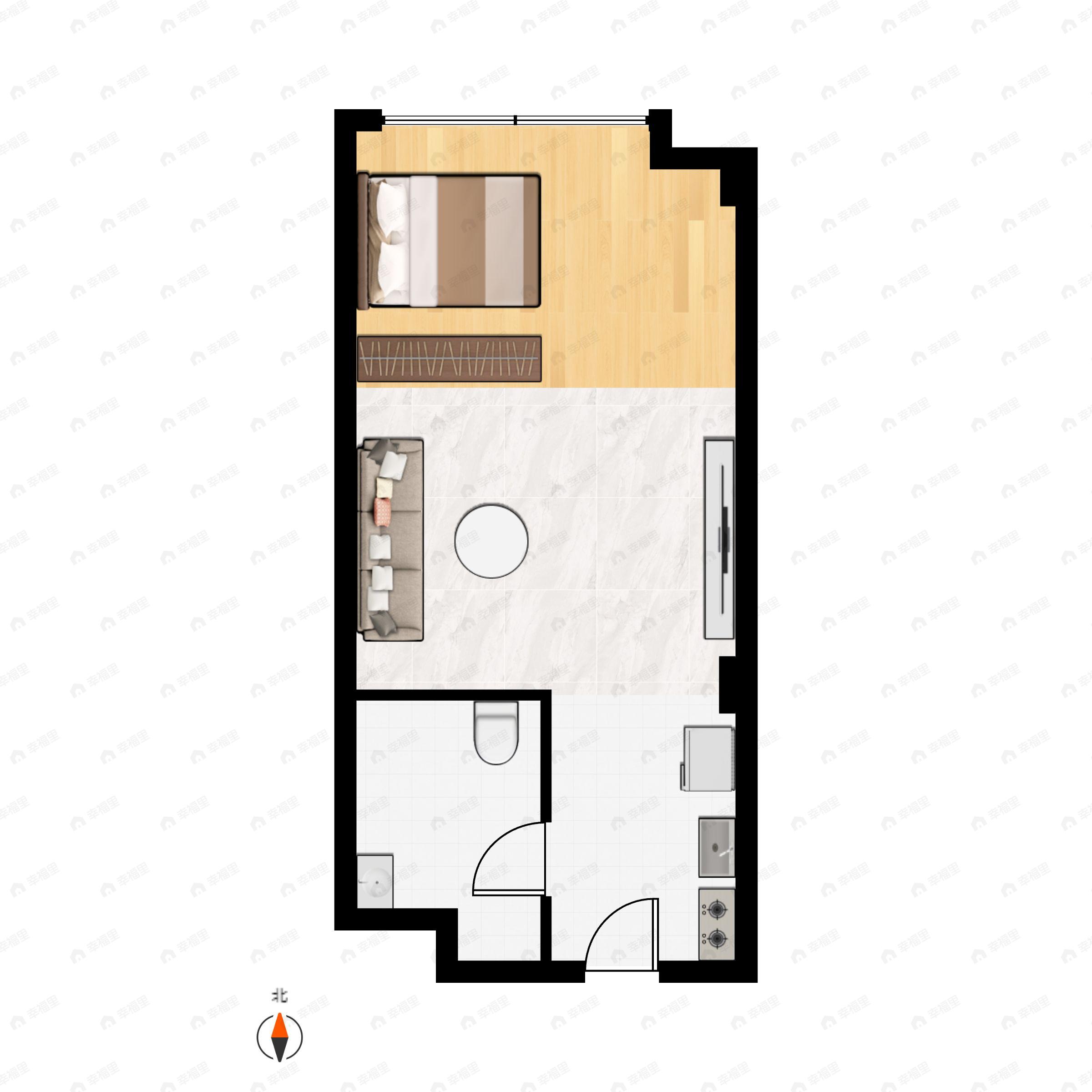 1室1厅1卫建面53m²南户型图