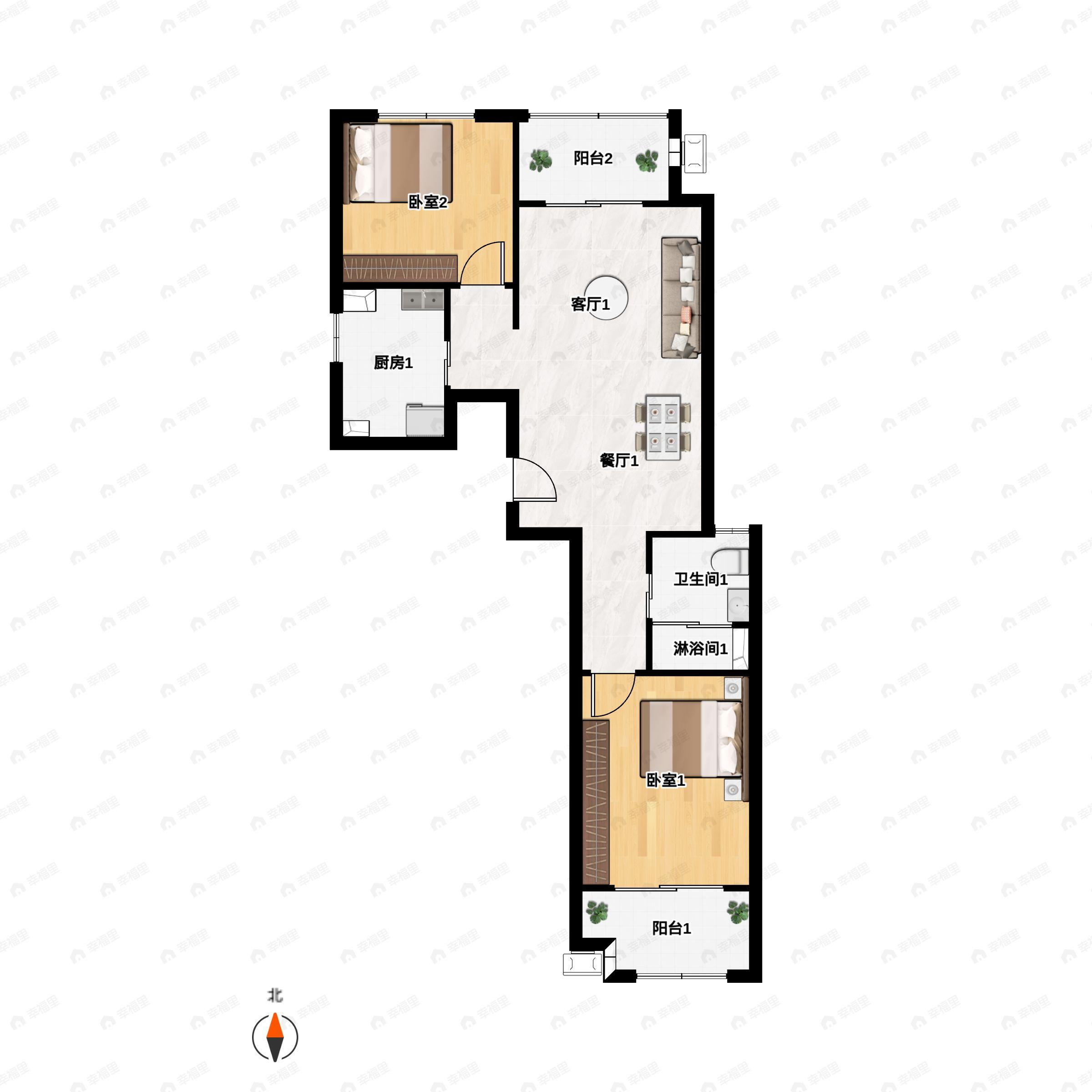 2室2厅1卫建面87平户型图