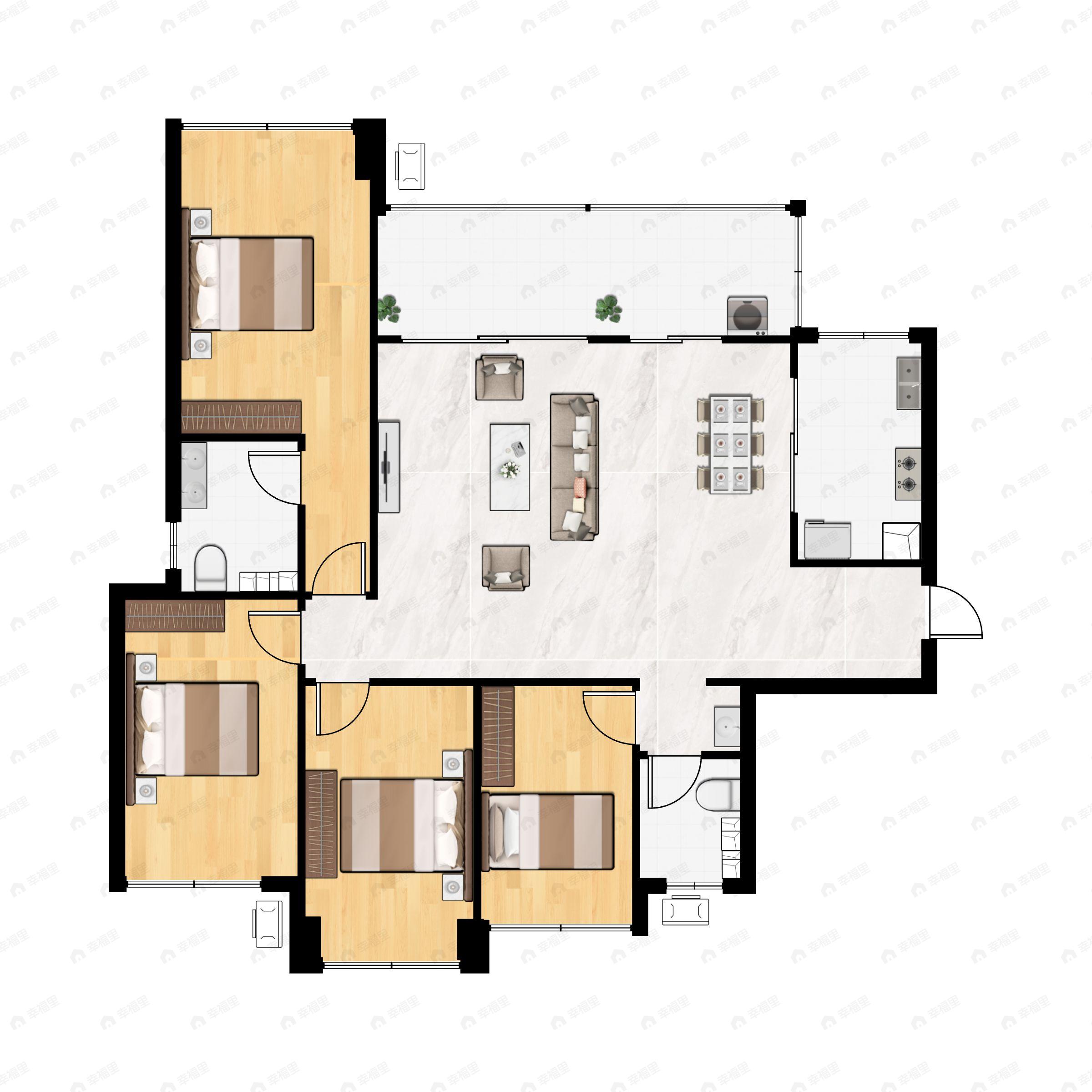 4室2厅2卫建面129平户型图