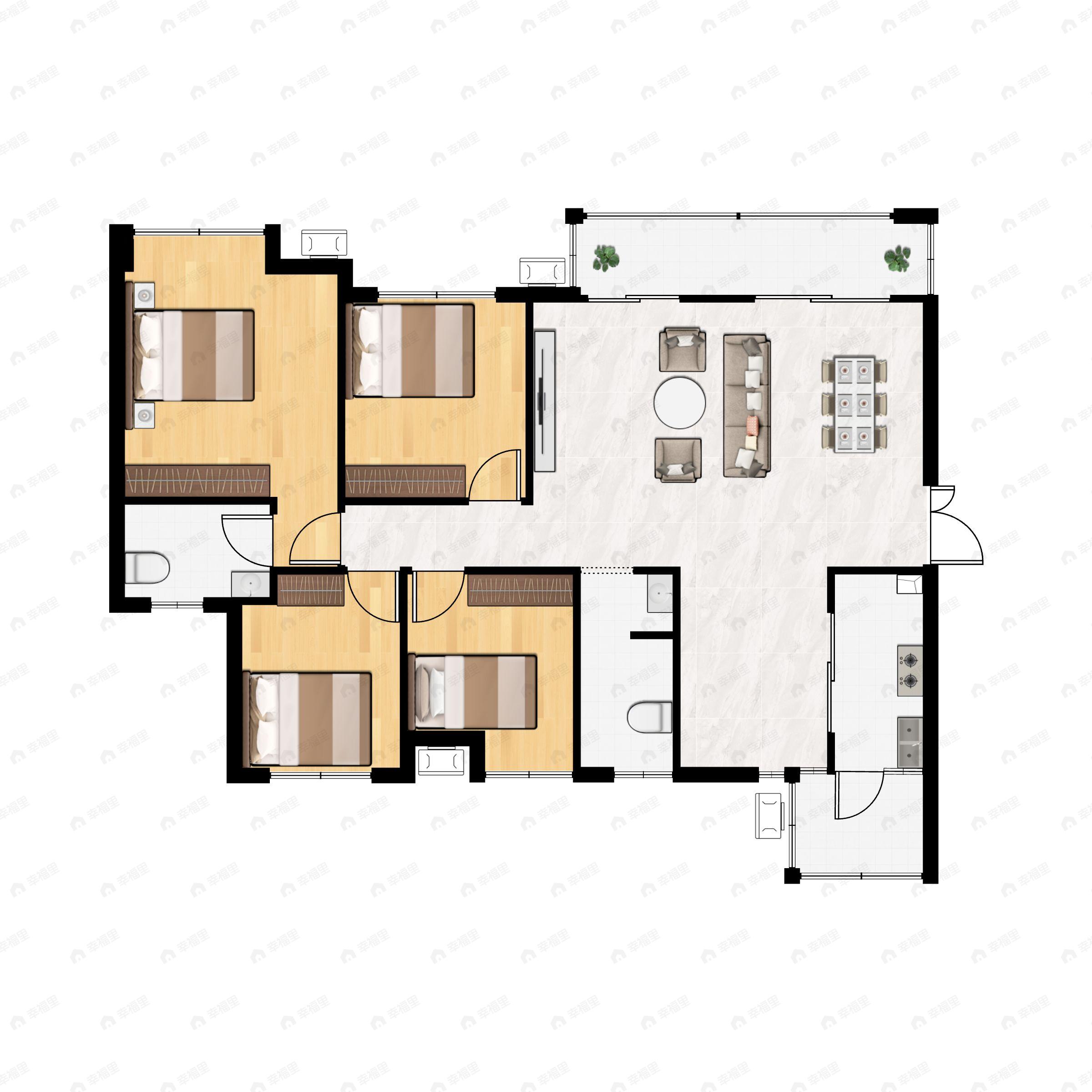4室2厅2卫建面142平南户型图