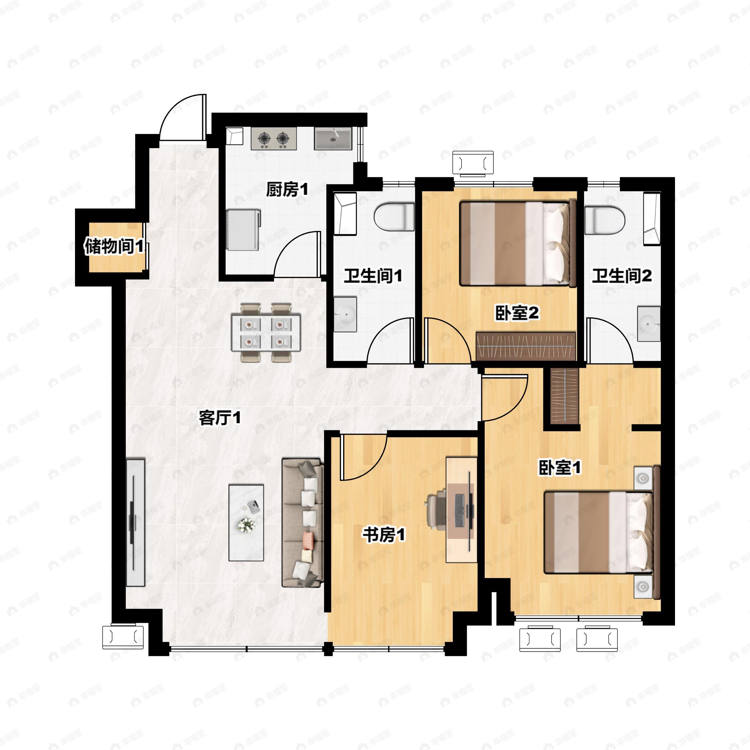 3室2厅2卫建面108平户型图