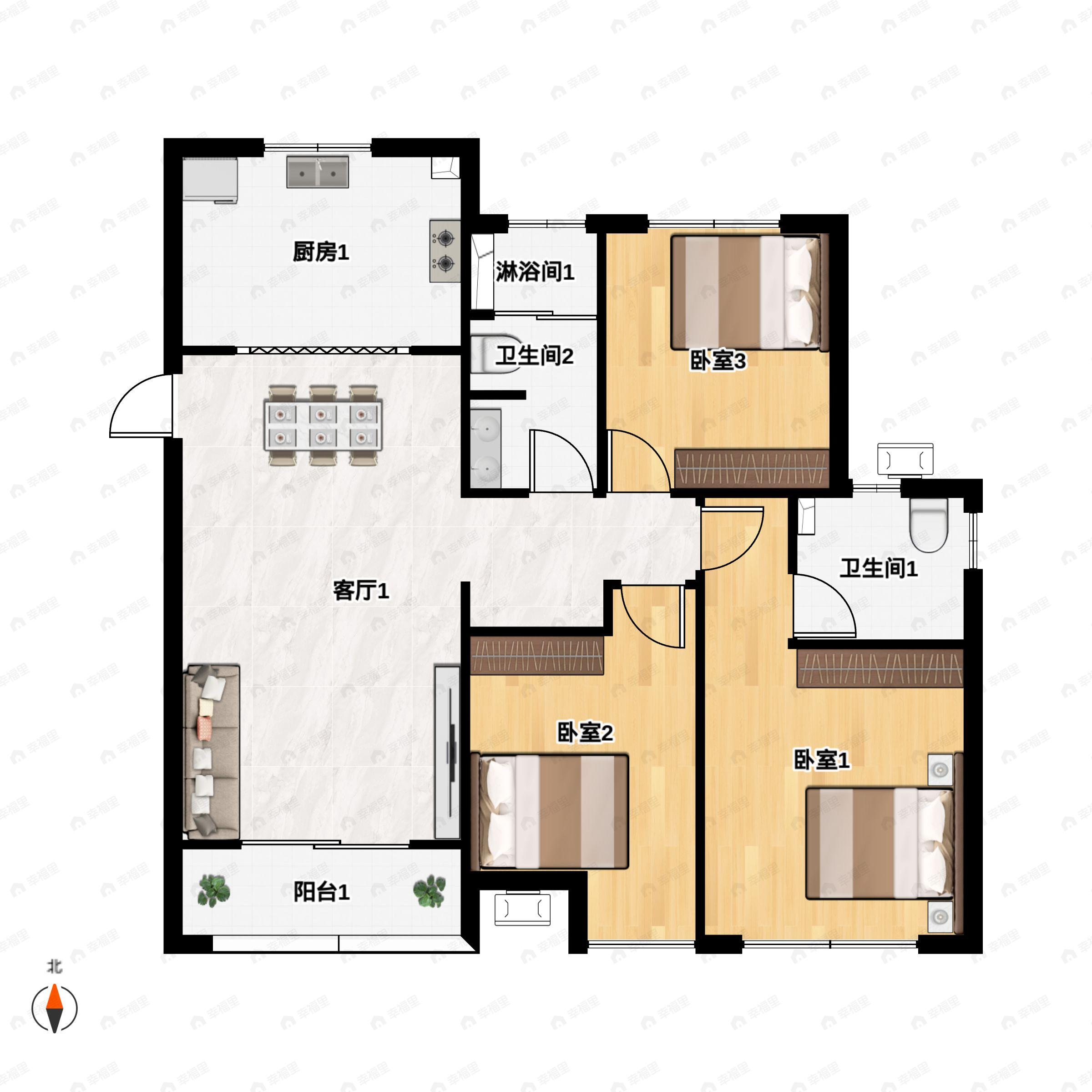兰州中央公园3室2厅2卫户型图
