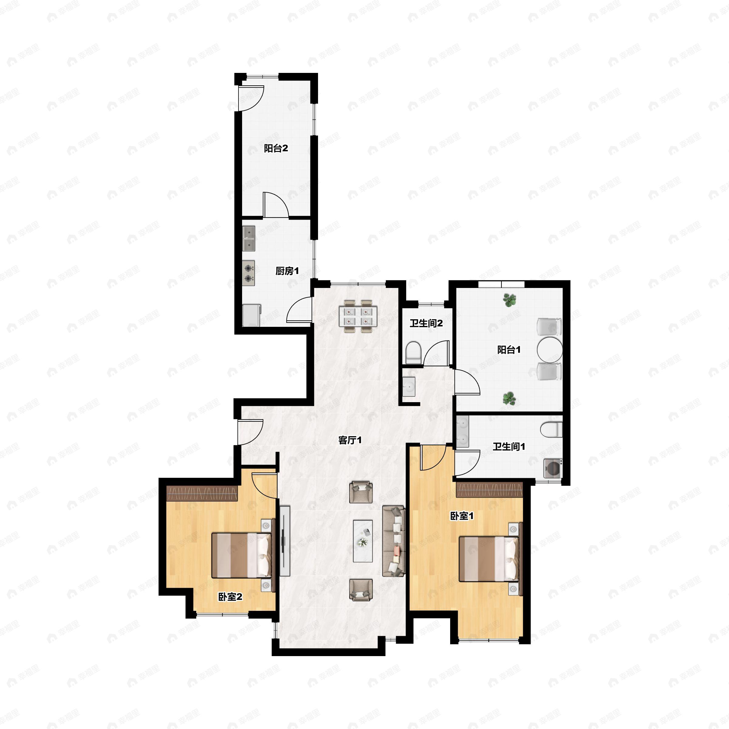 3室2厅2卫建面134平南|北户型图