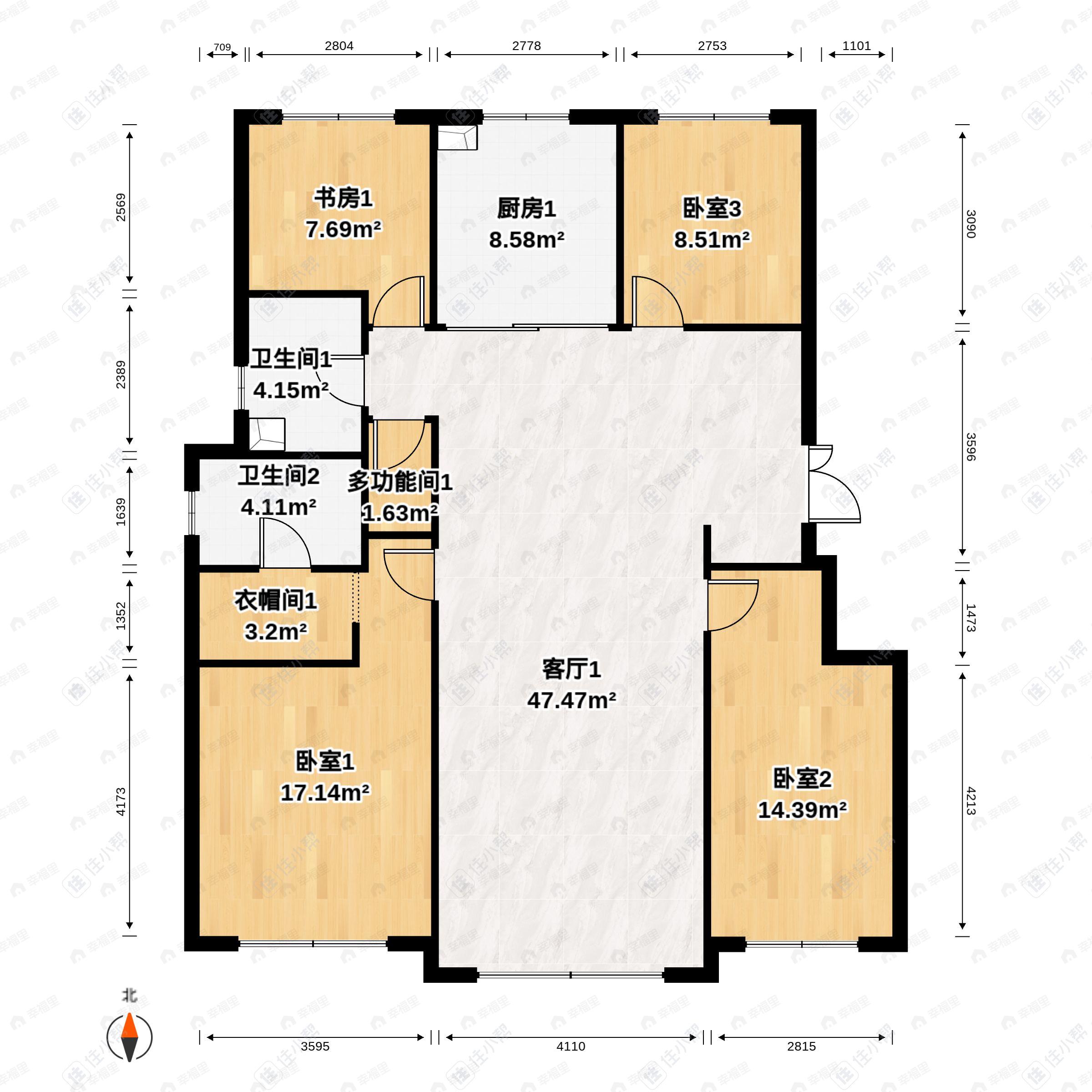 4室2厅2卫建面143平南|北户型图