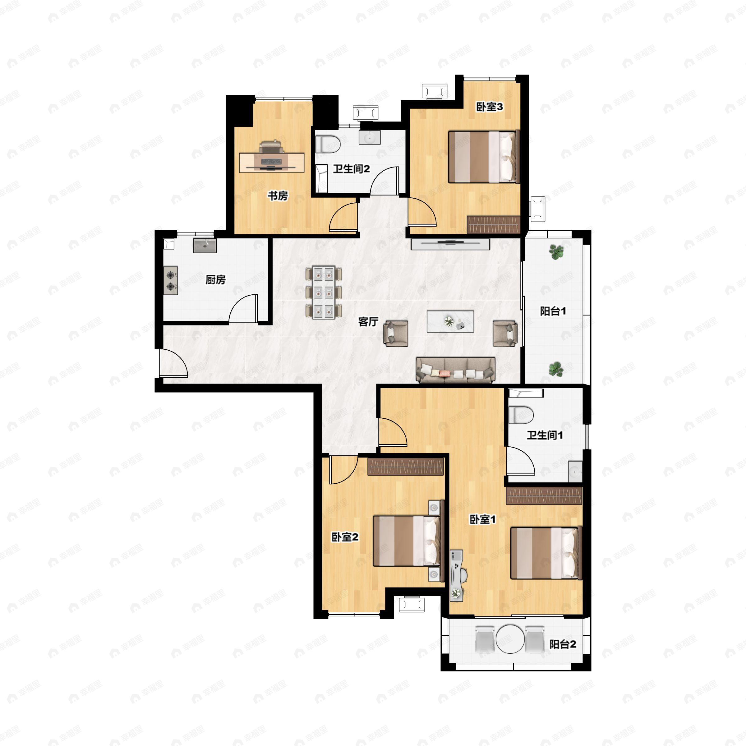 4室2厅2卫建面137平北|南户型图