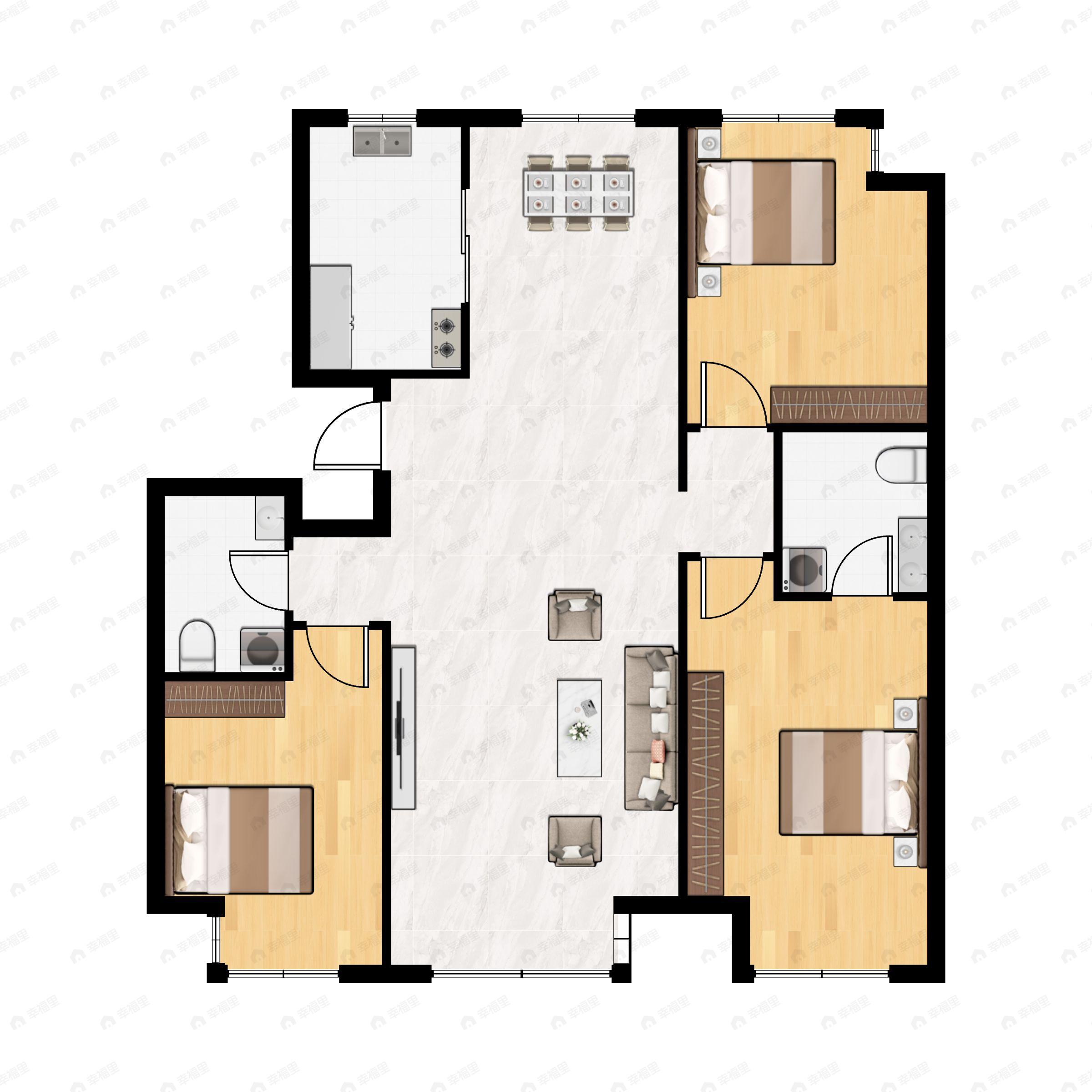 3室2厅2卫建面115平南户型图