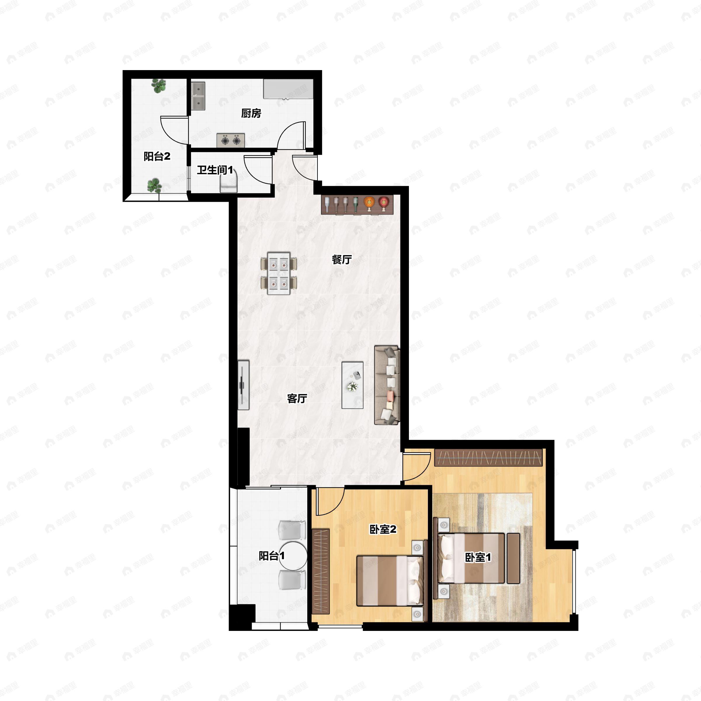 2室2厅1卫建面96平户型图