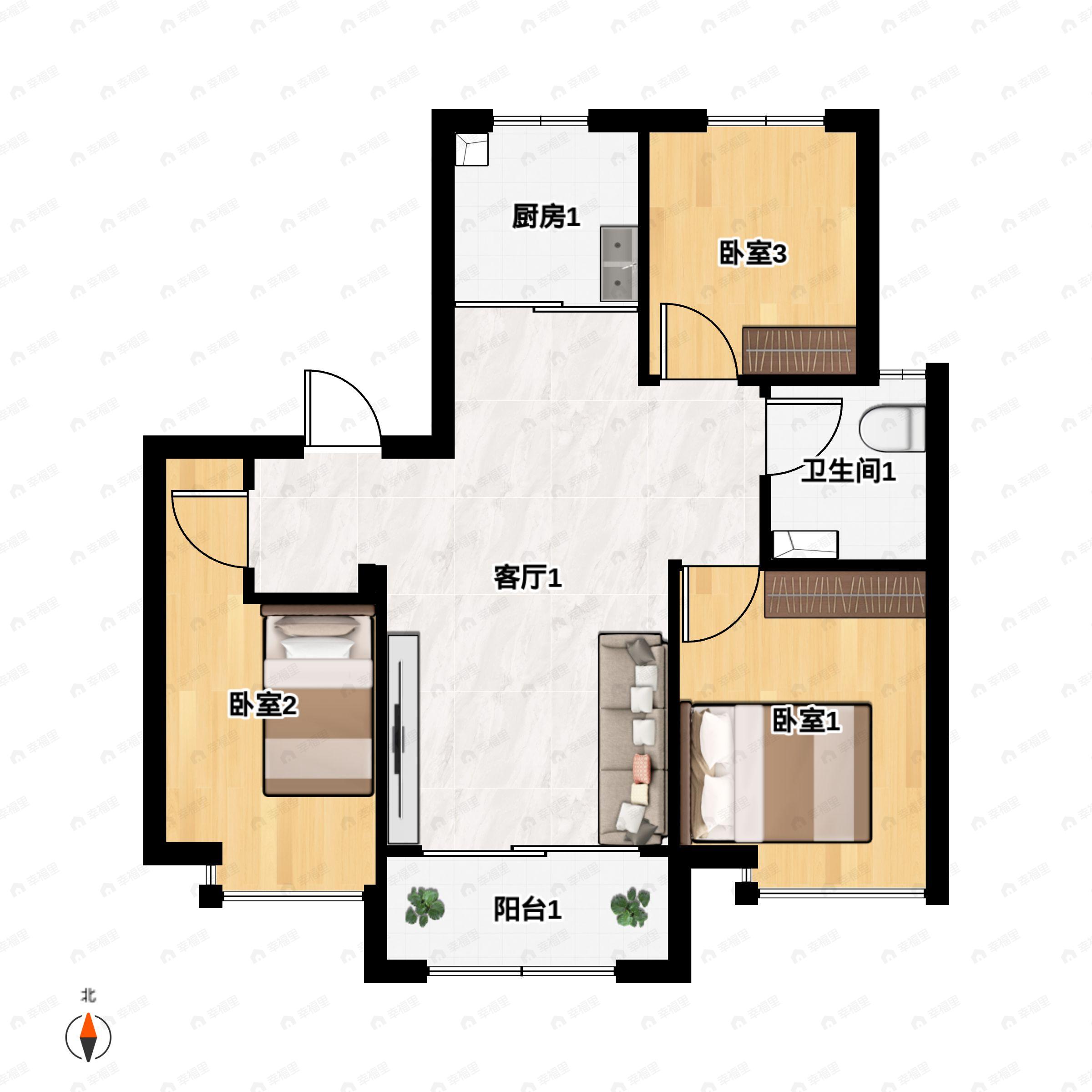 3室2厅2卫建面110平南户型图