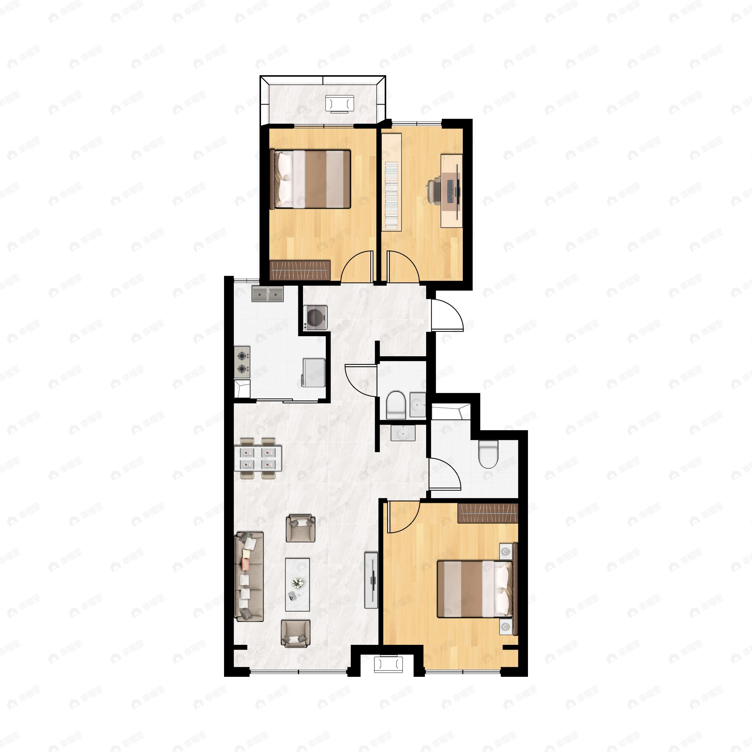 3室2厅2卫建面95平户型图