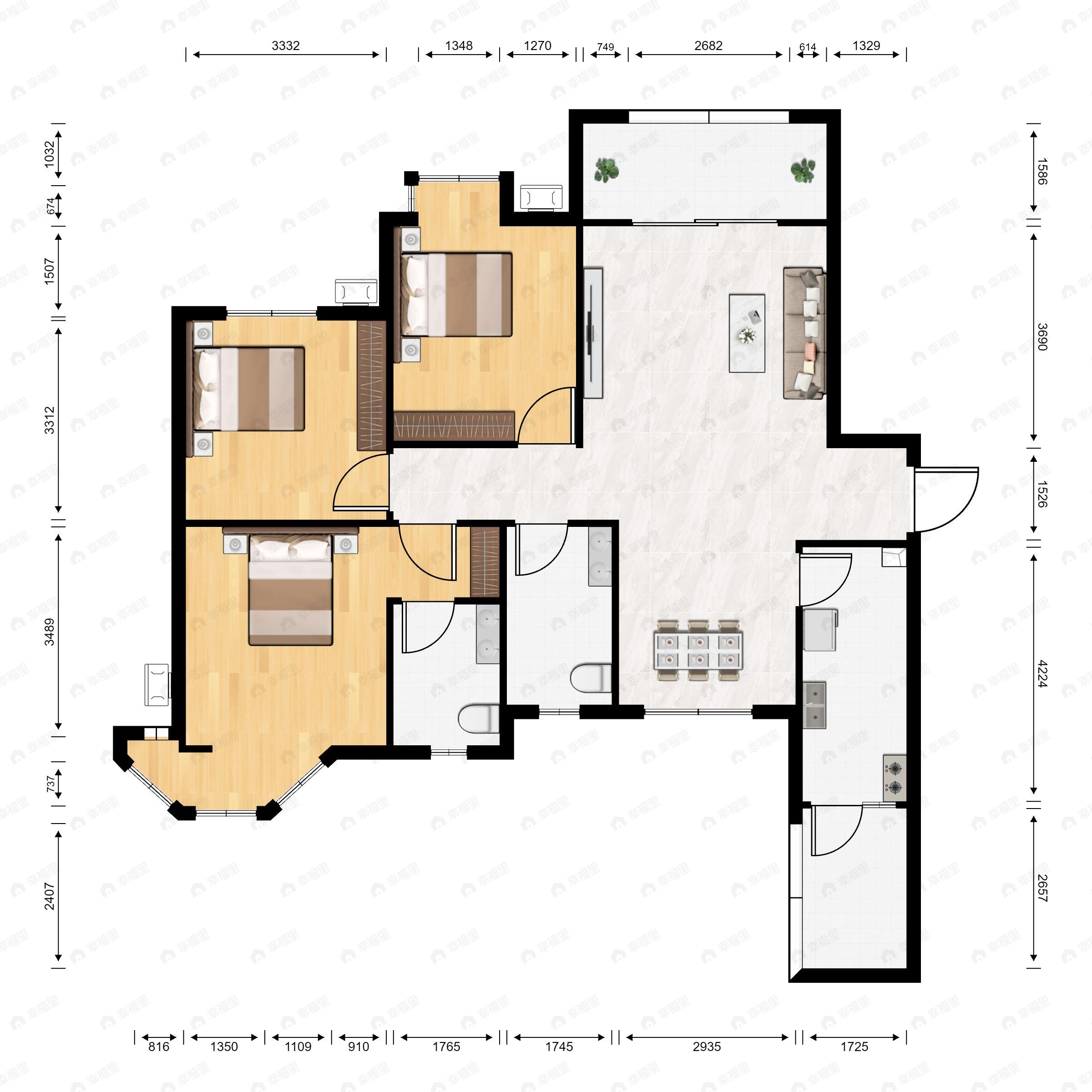 海德花园3室2厅2卫户型图