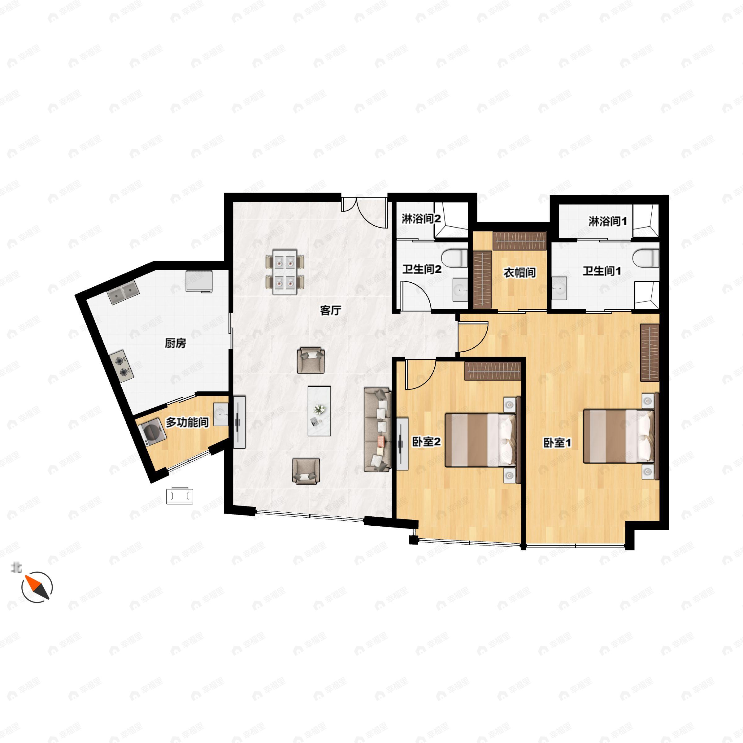 2室2厅2卫建面136平户型图
