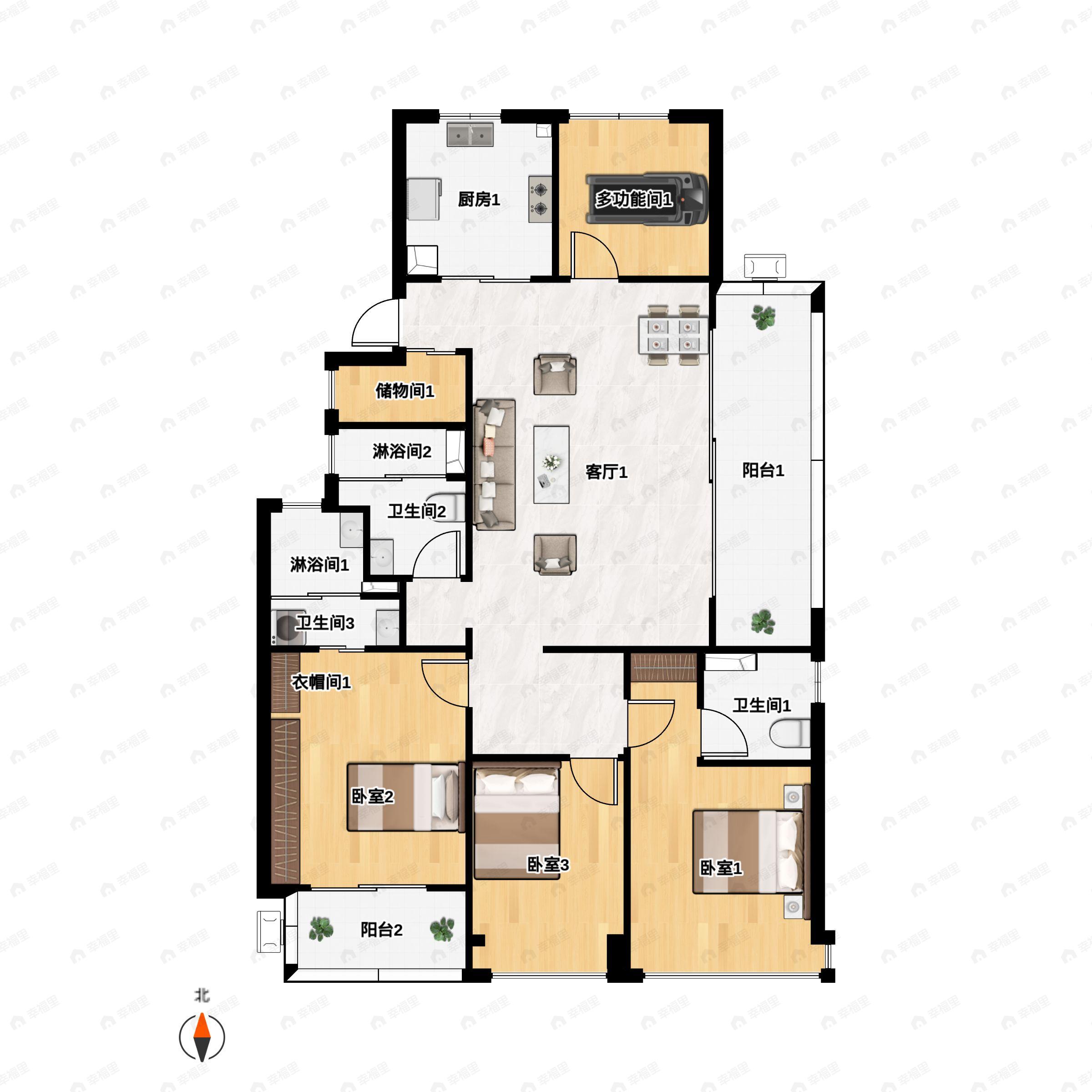 4室2厅3卫建面143平南户型图