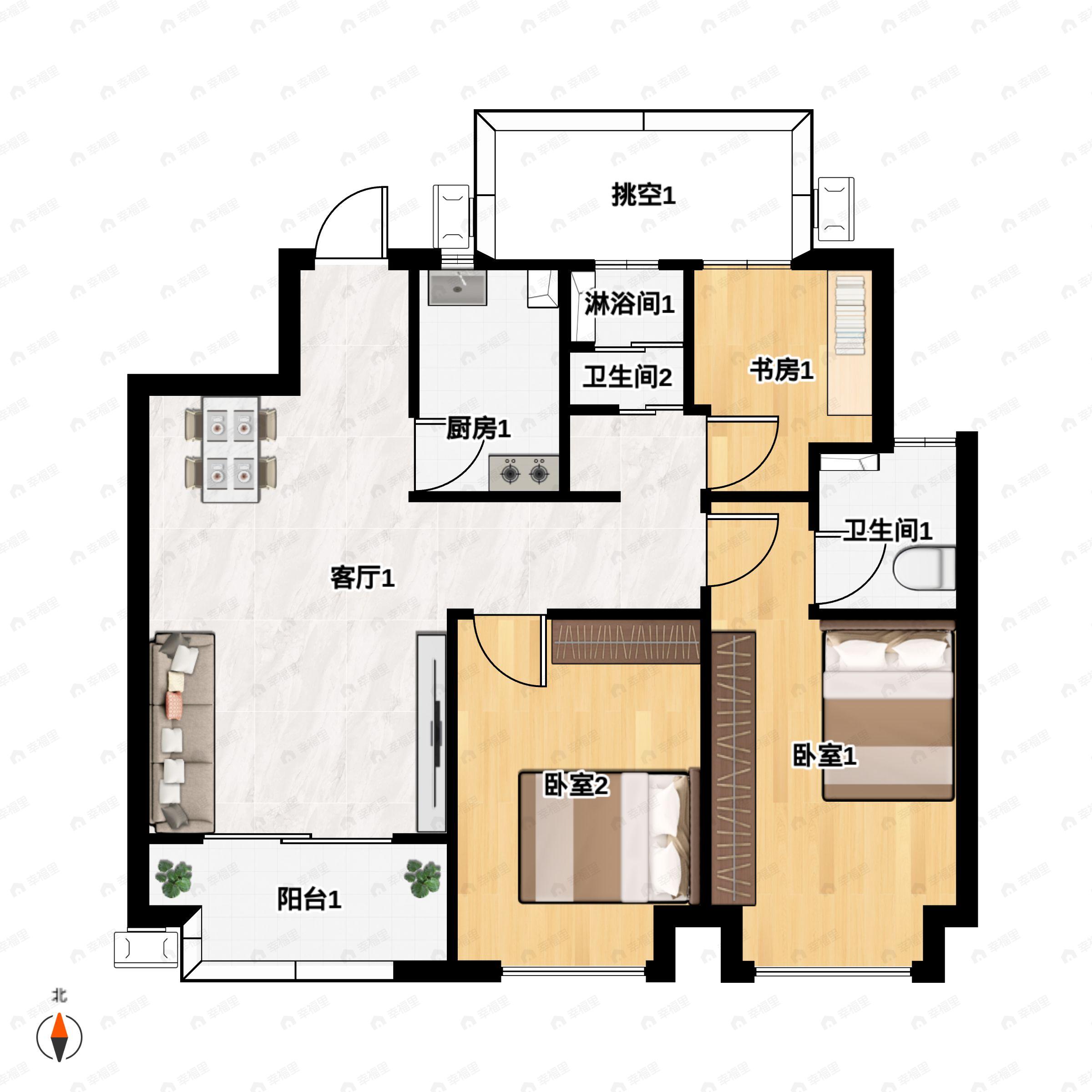 3室2厅2卫建面95平户型图