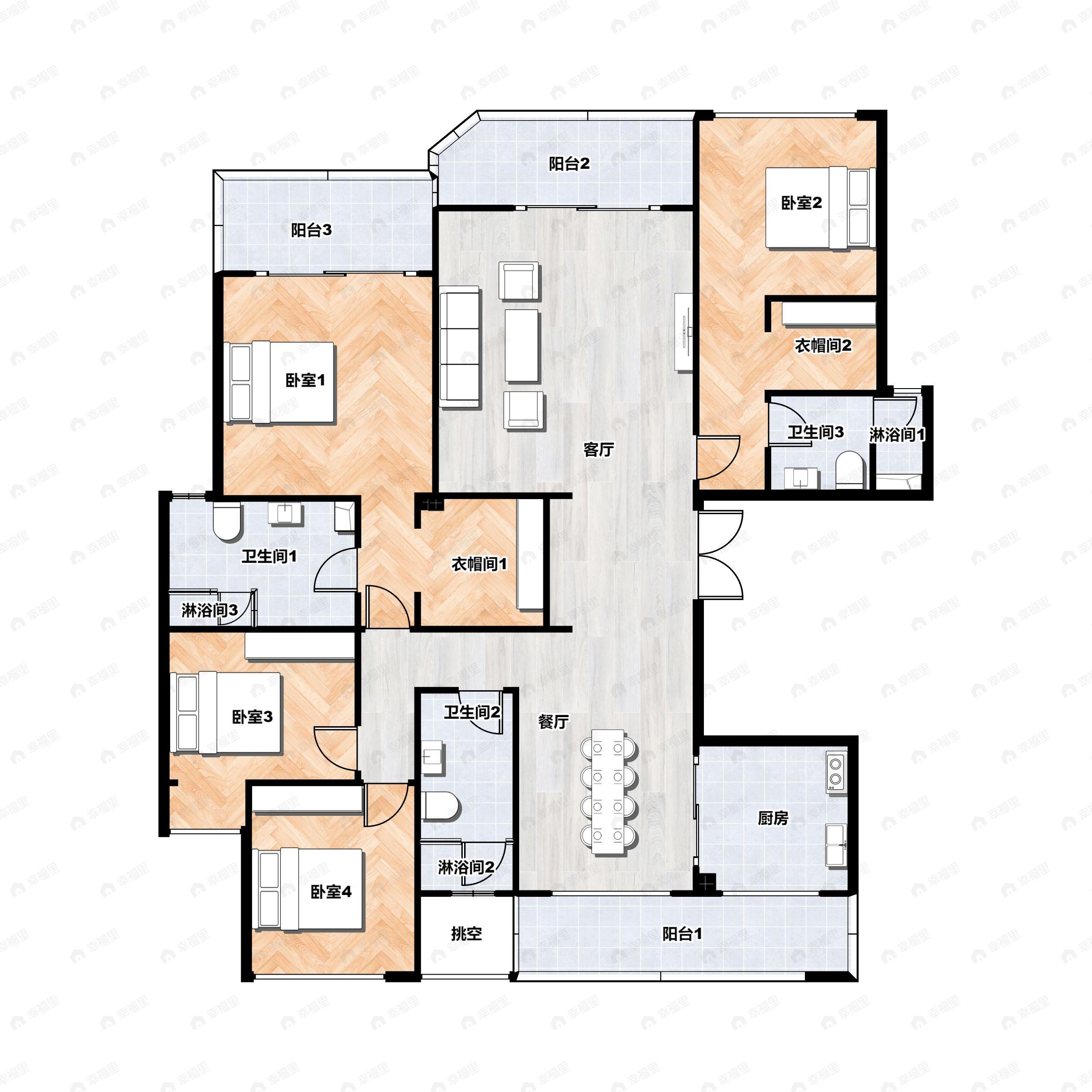 4室2厅3卫建面178平户型图