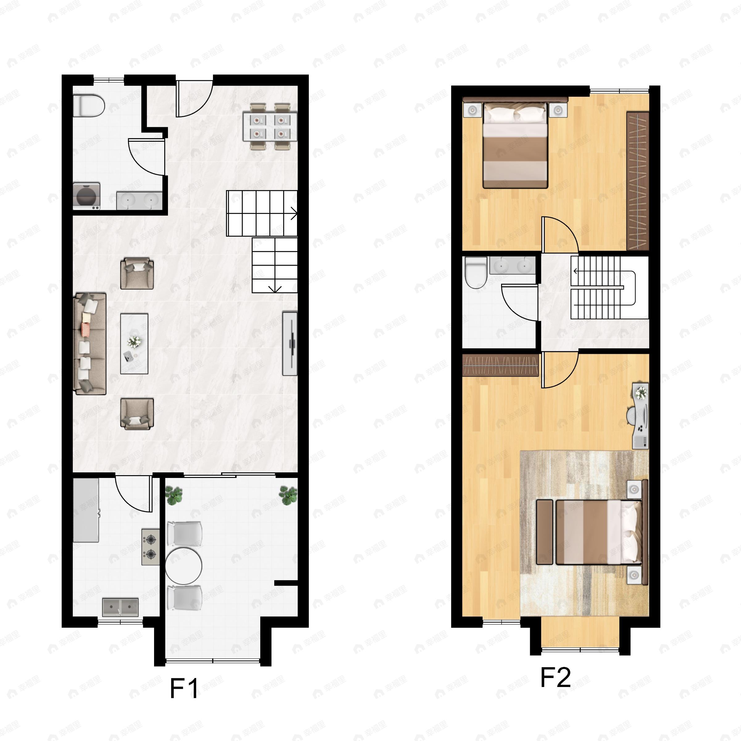 2室1厅2卫建面122m²北|南户型图