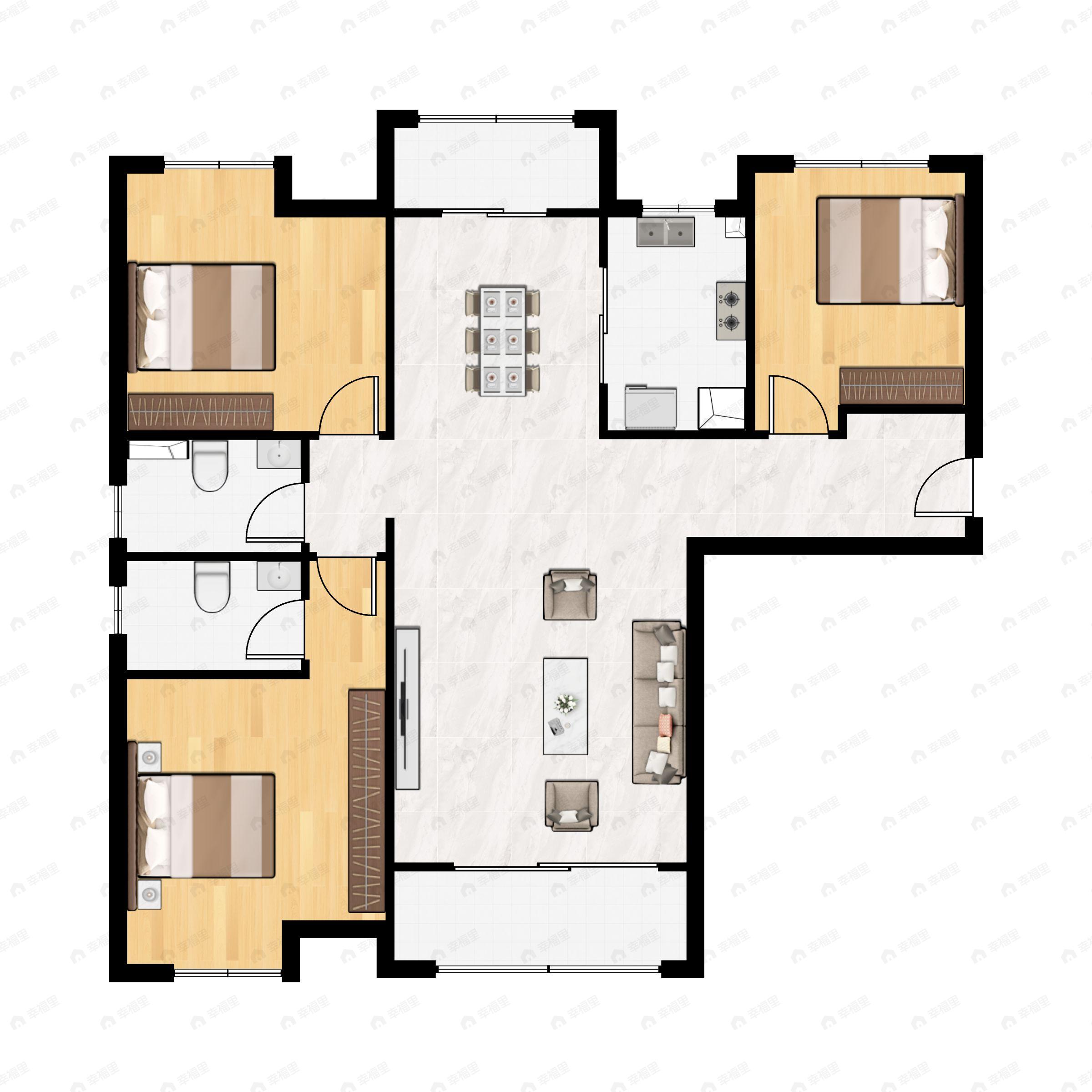 3室2厅2卫建面122平户型图
