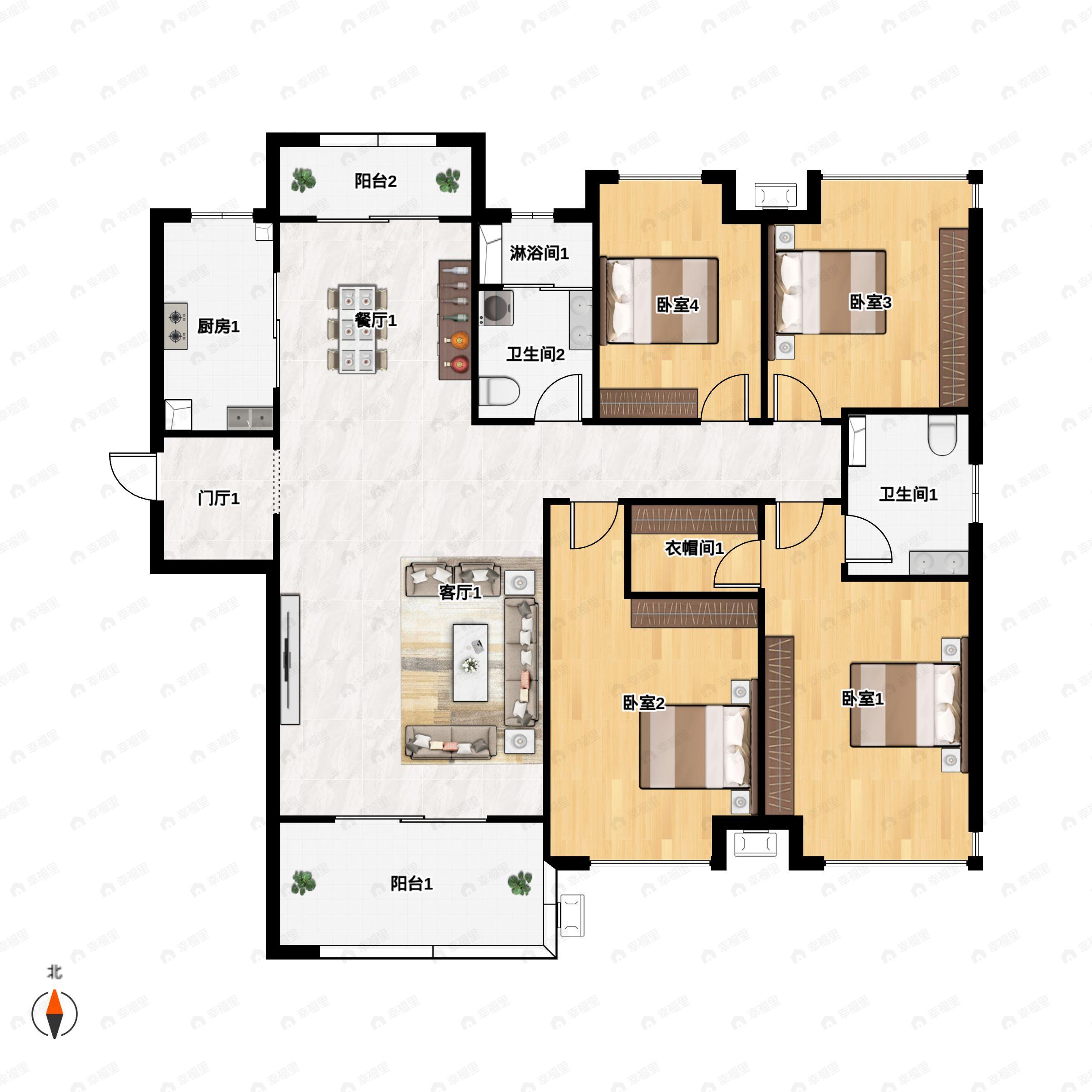 4室2厅2卫建面142平户型图