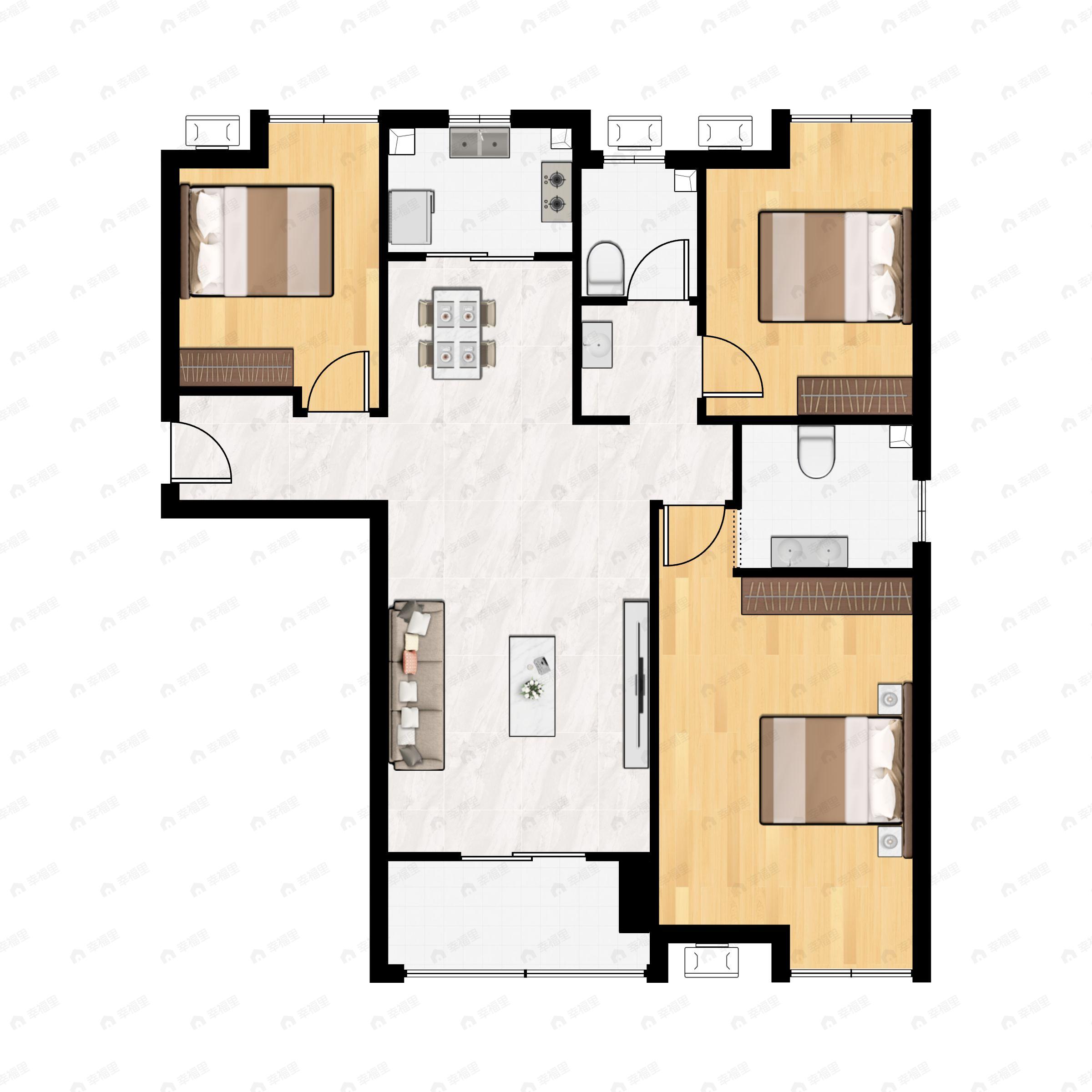 3室2厅2卫建面121平户型图