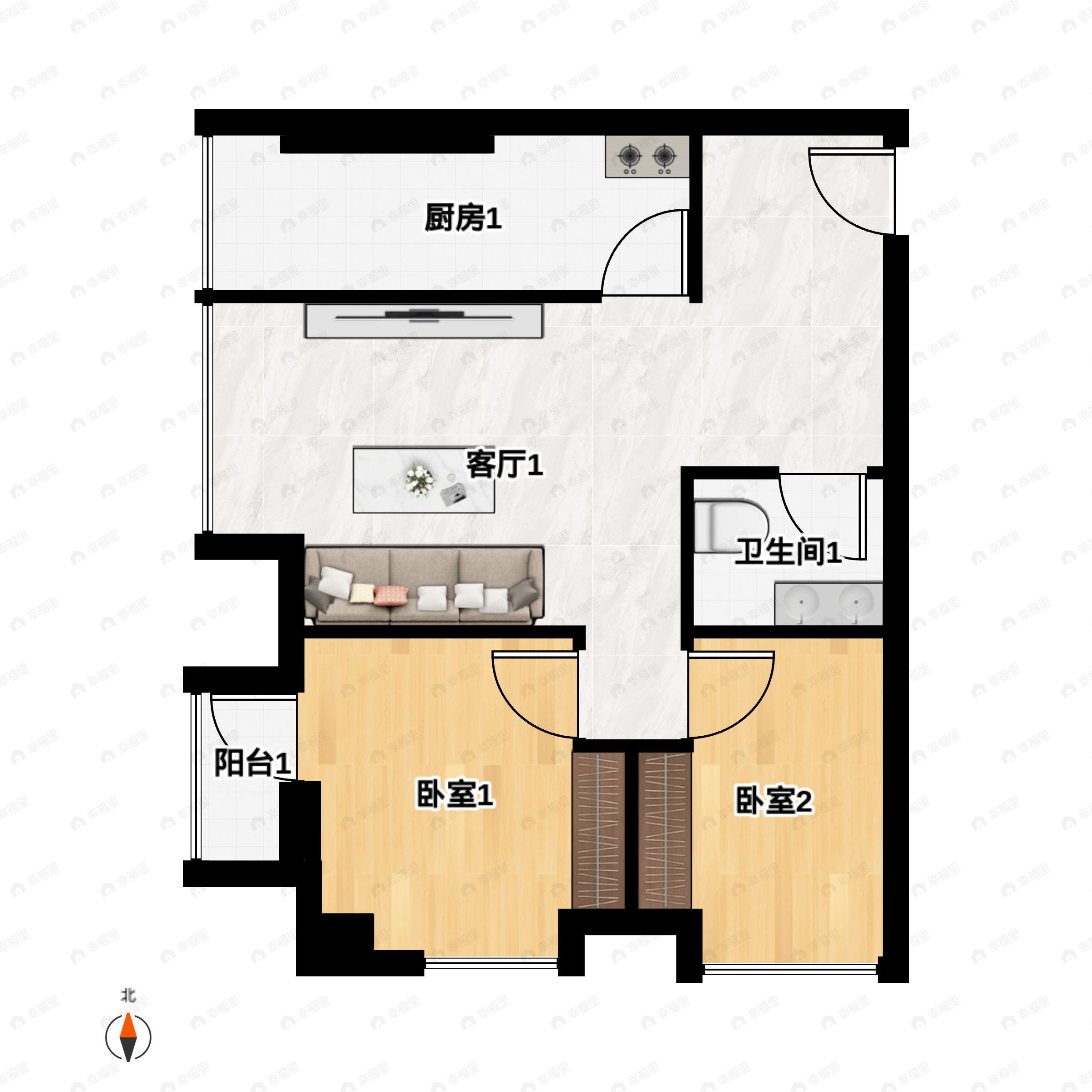 2室1厅1卫建面69平户型图