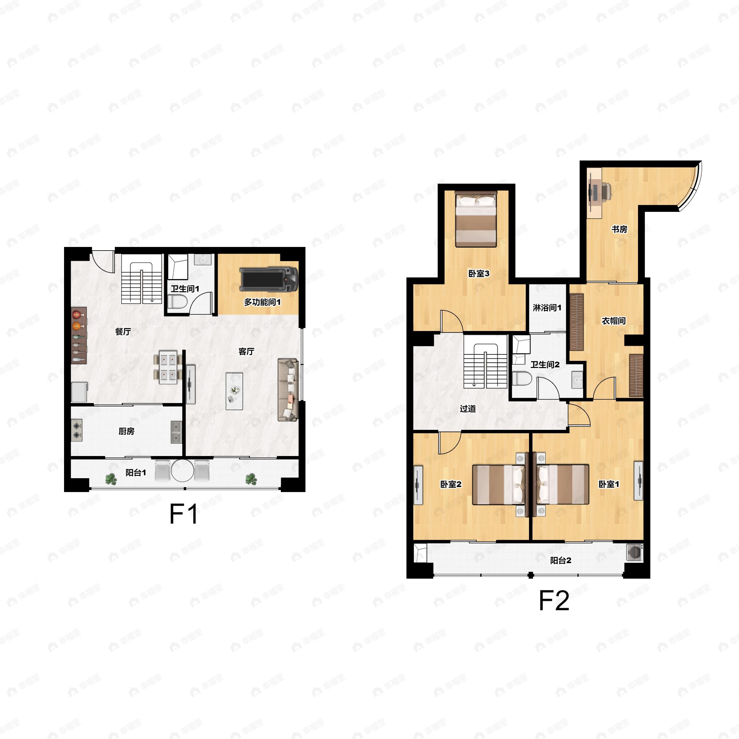 3室3厅2卫建面85平南户型图