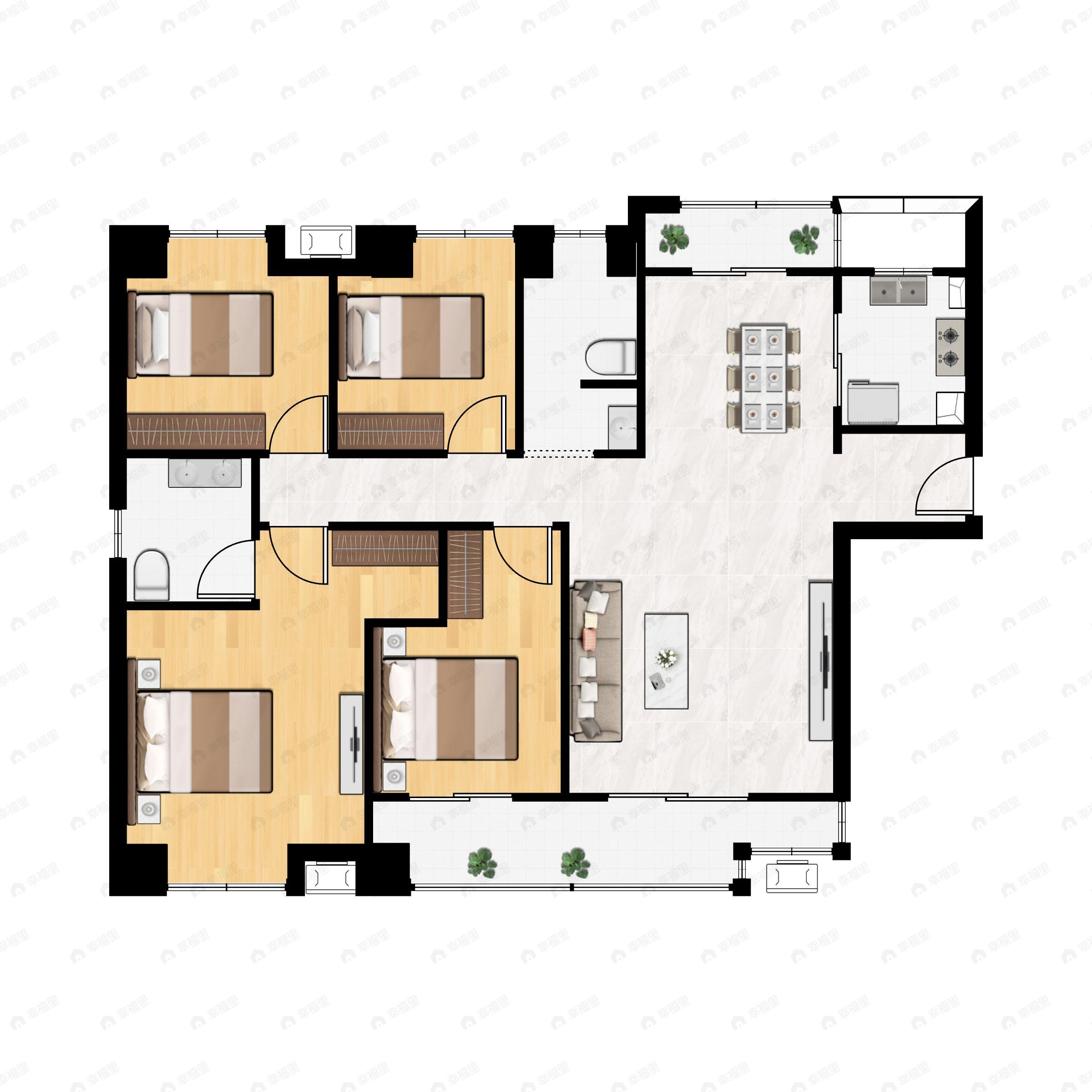 汉口道6号4室2厅2卫户型图