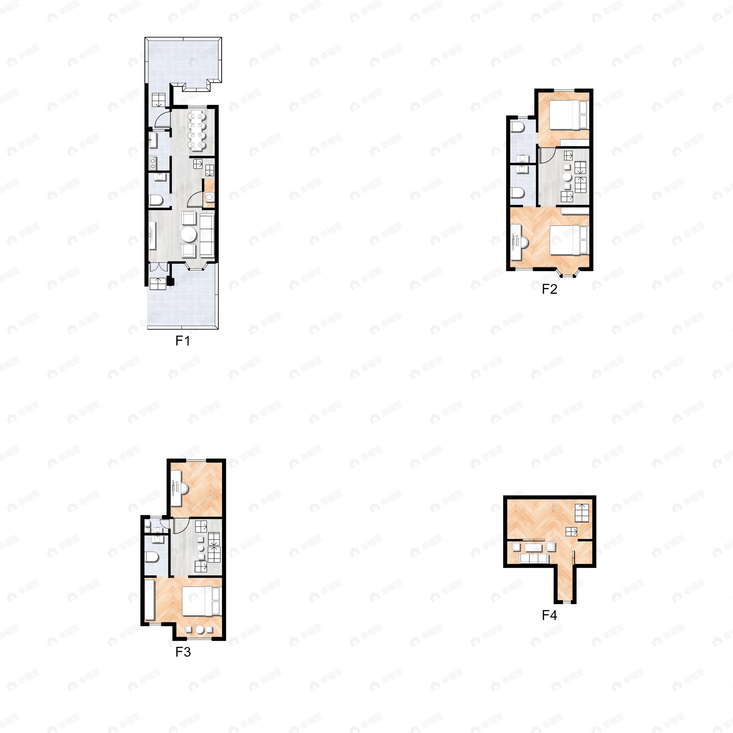 4室2厅4卫建面198m²南户型图